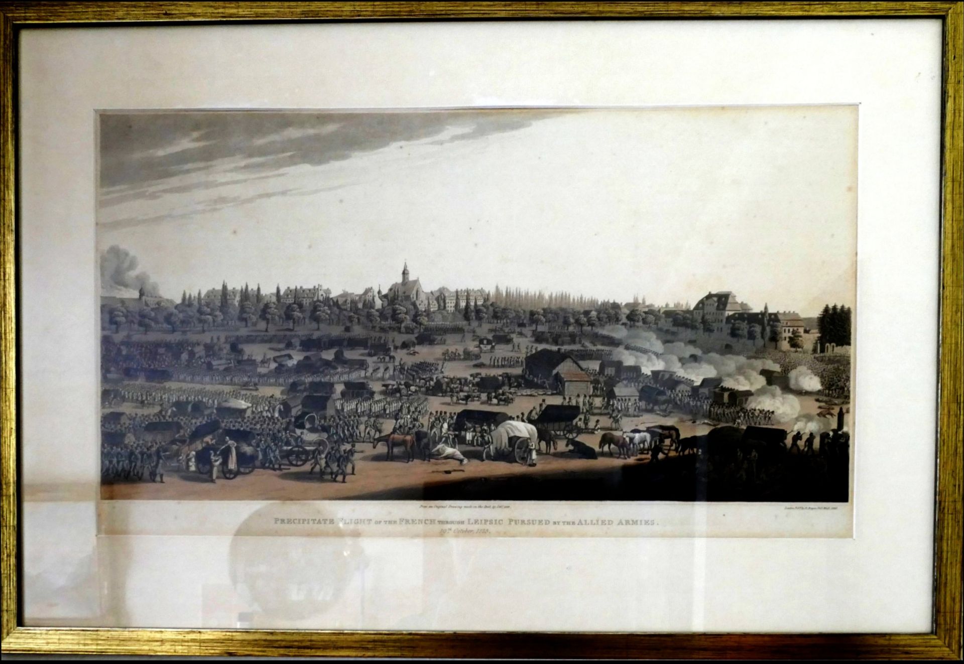 Robert BOWYER (1758-1834) altcolorierter Aquatinta Lithografie "Völkerschlacht bei Leipzig", 1813, - Bild 2 aus 3