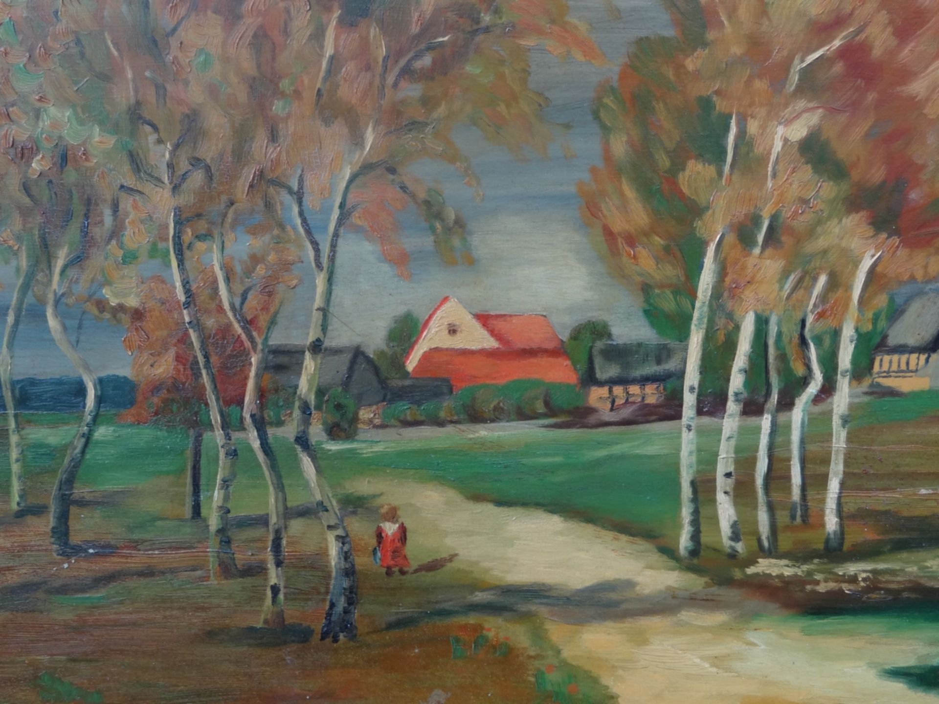 F. Wunderwald, 1954 "Birkenweg", Öl/Platte, gerahmt, RG 63x90 c - Bild 3 aus 5