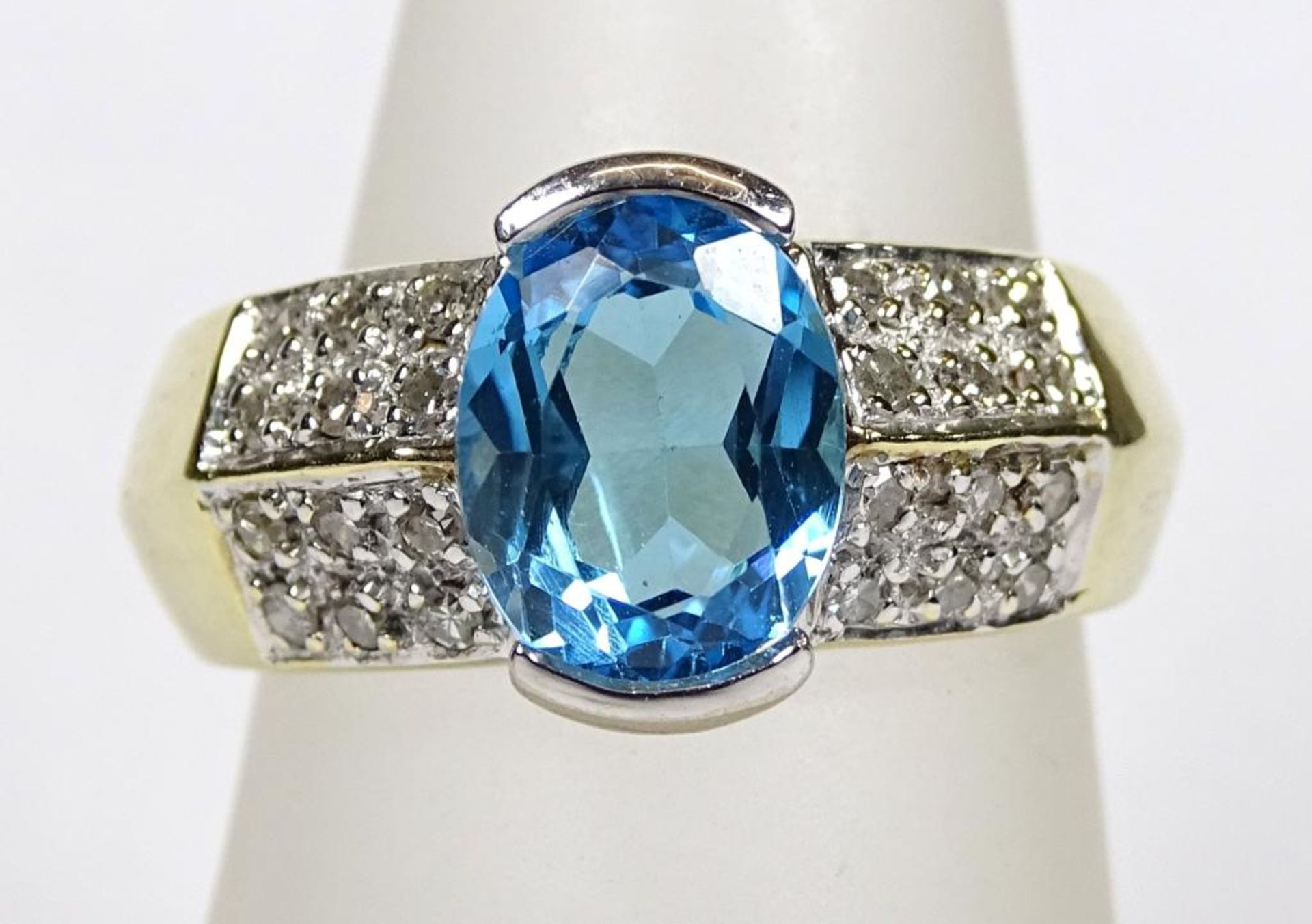 Goldring 585/000, Blautopas und 24 Diamanten, 6,33gr., RG 54/55 - Bild 3 aus 7