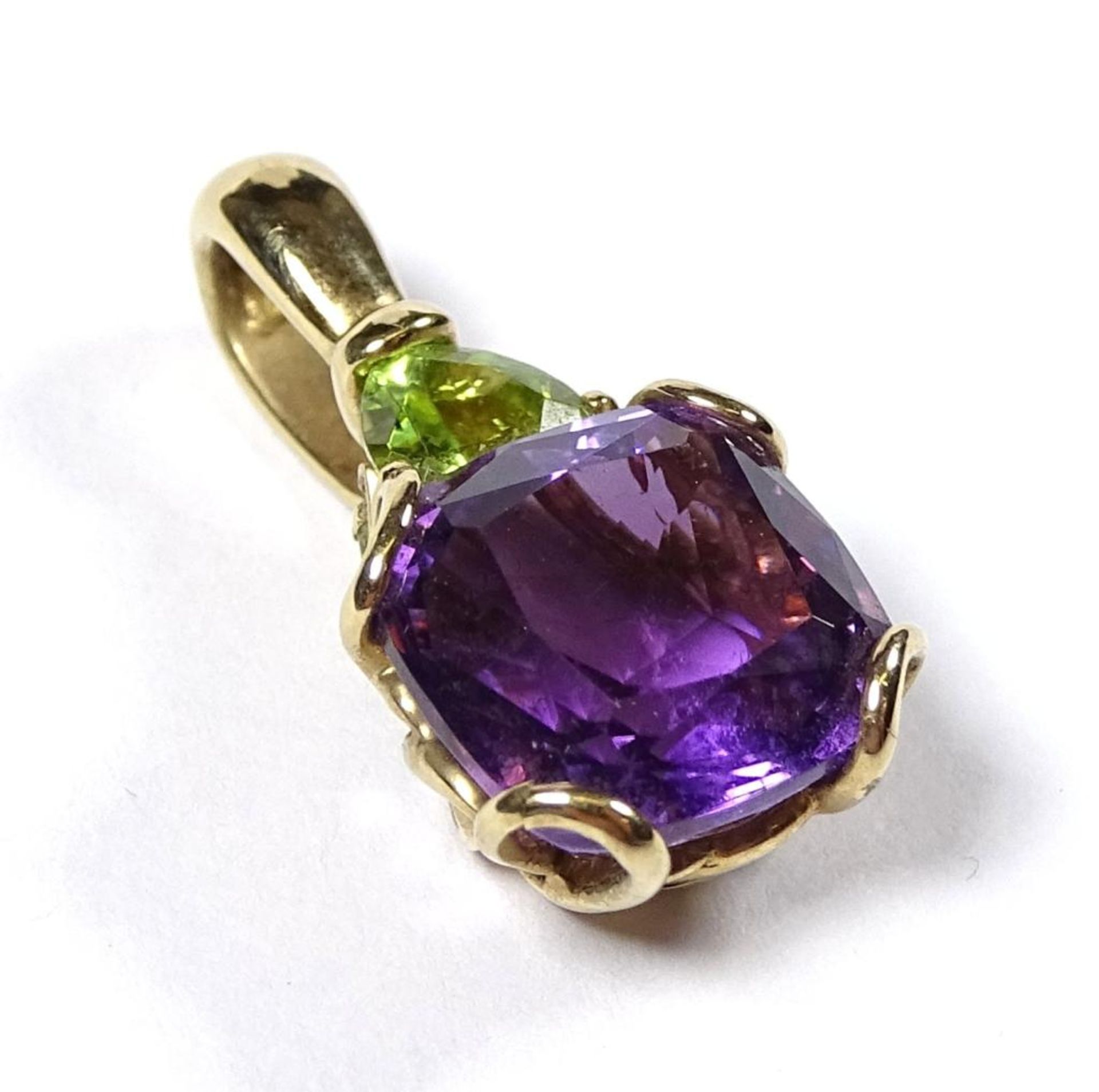 Goldanhänger 375er, Amethyst und Peridot,China,22x11mm, 2,68gr - Bild 2 aus 3