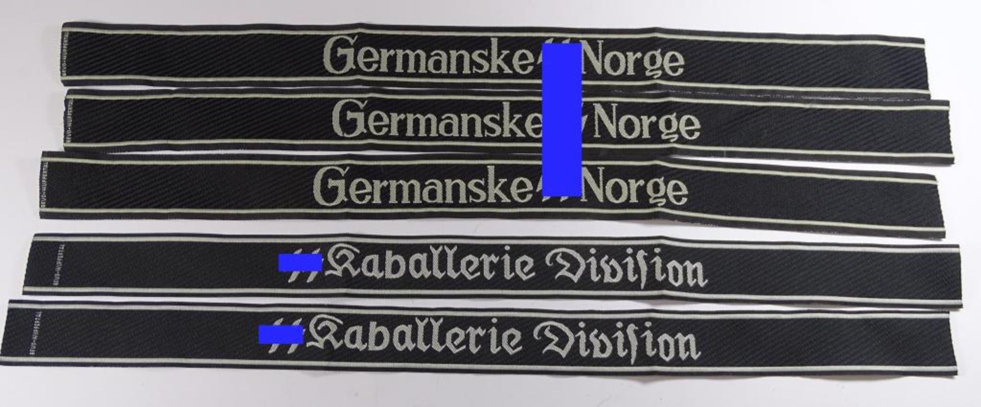 Mützenbänder, "Germanske SS Norge",Sammleranfertigung,L- 43,5 cm, und "Division"L- 44 - Bild 2 aus 4