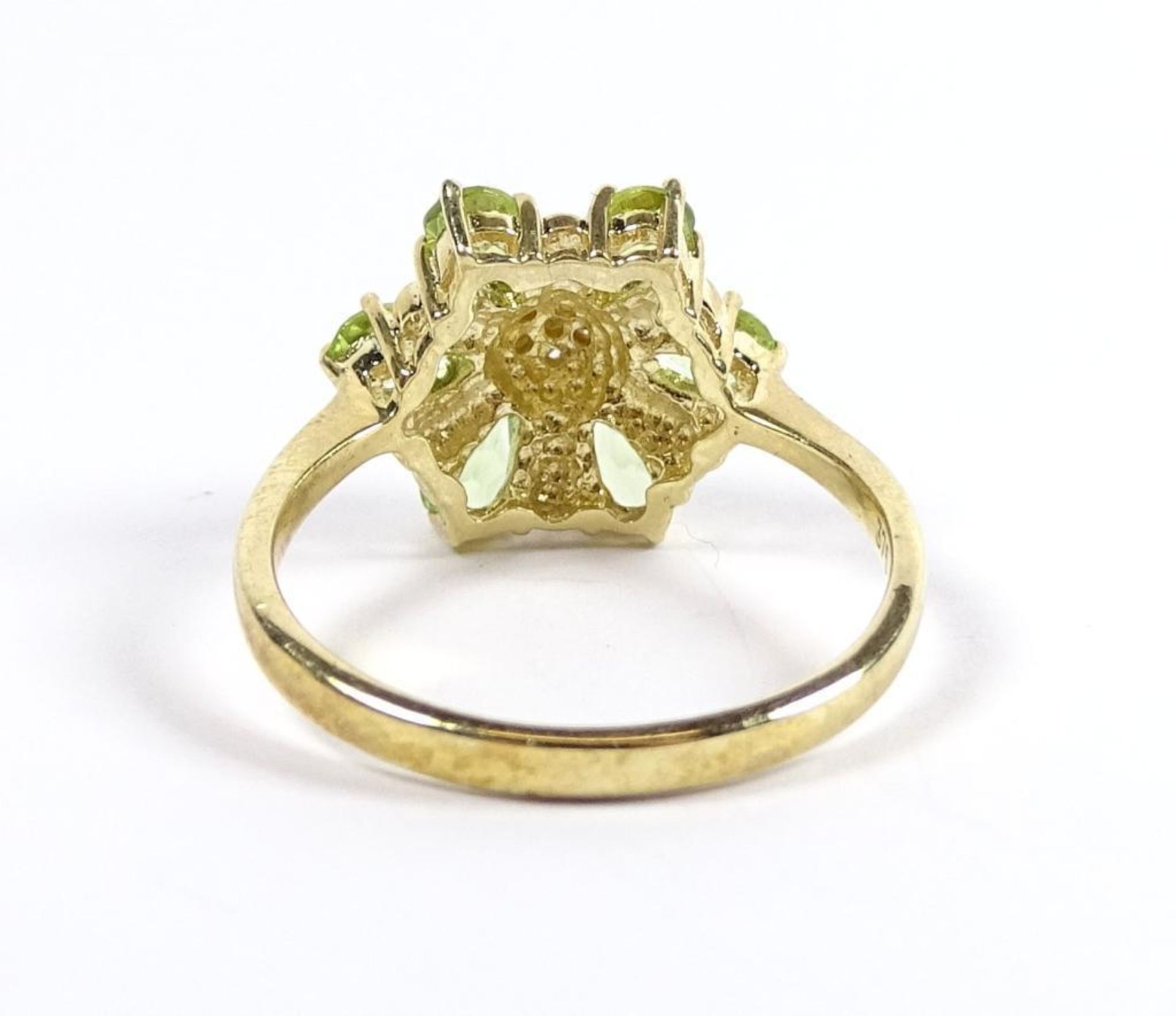 Goldring 375/000 mit Peridot und Diamanten, 3,8gr.,RG 59 Juweliersauflösung-Ungetragene Ware / - Bild 3 aus 3