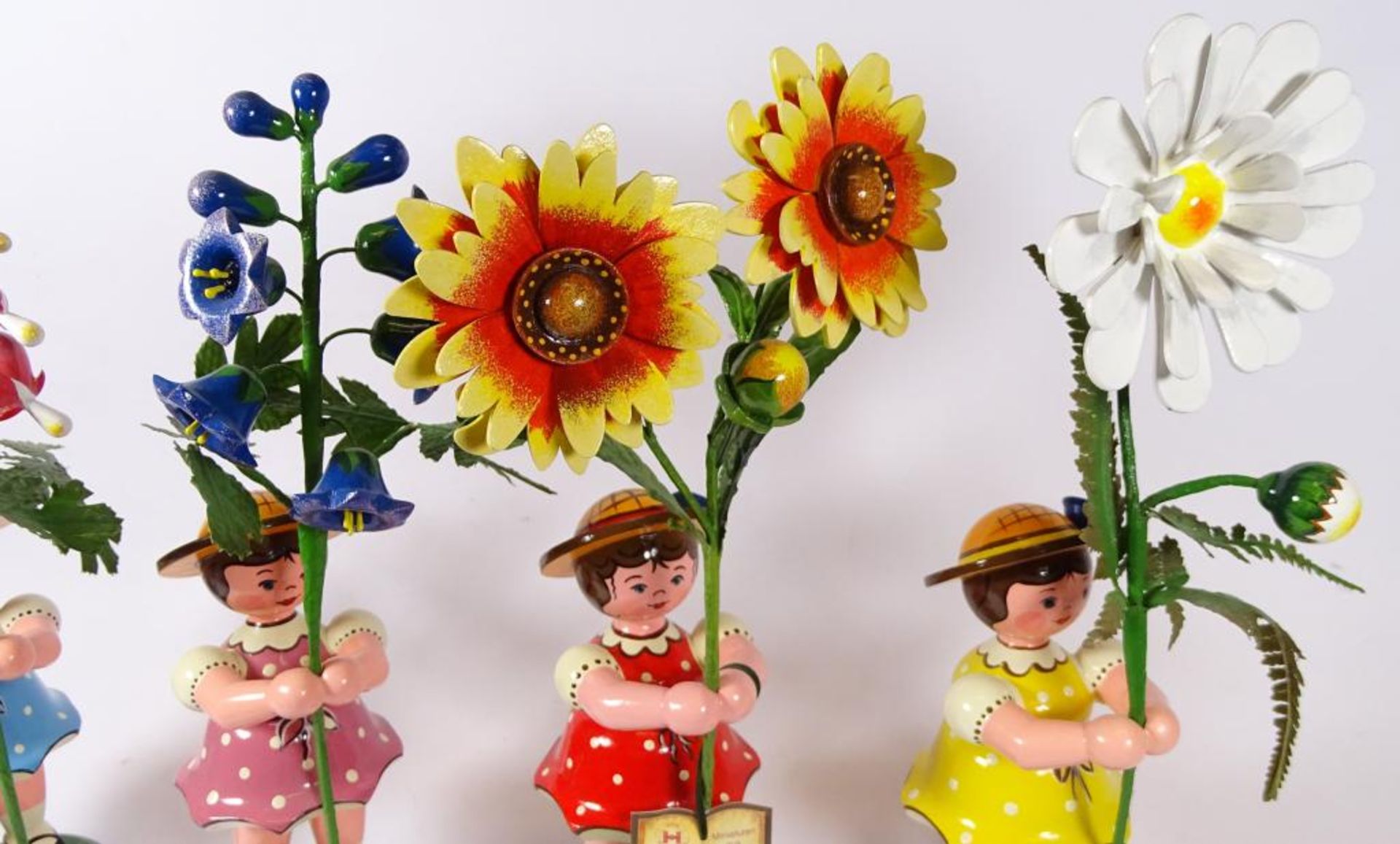 Vier große Blumen Kinder,"Hubrig",Volkskunst,H- 14,5cm,ges.Höhe 25 - Bild 5 aus 9