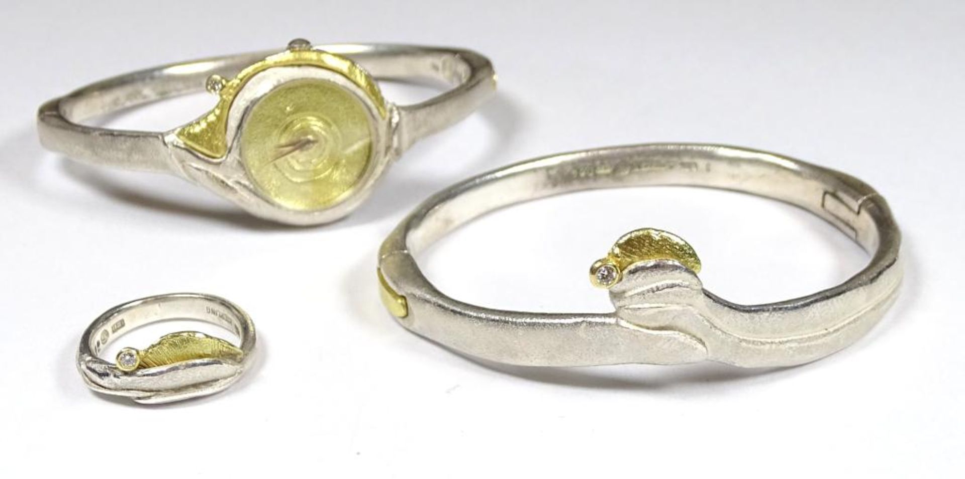 Armbanduhr,Armspange und Ring,Silber + Gold,Brillanten Besatz,ges.gew.68,2gr., RG 49
