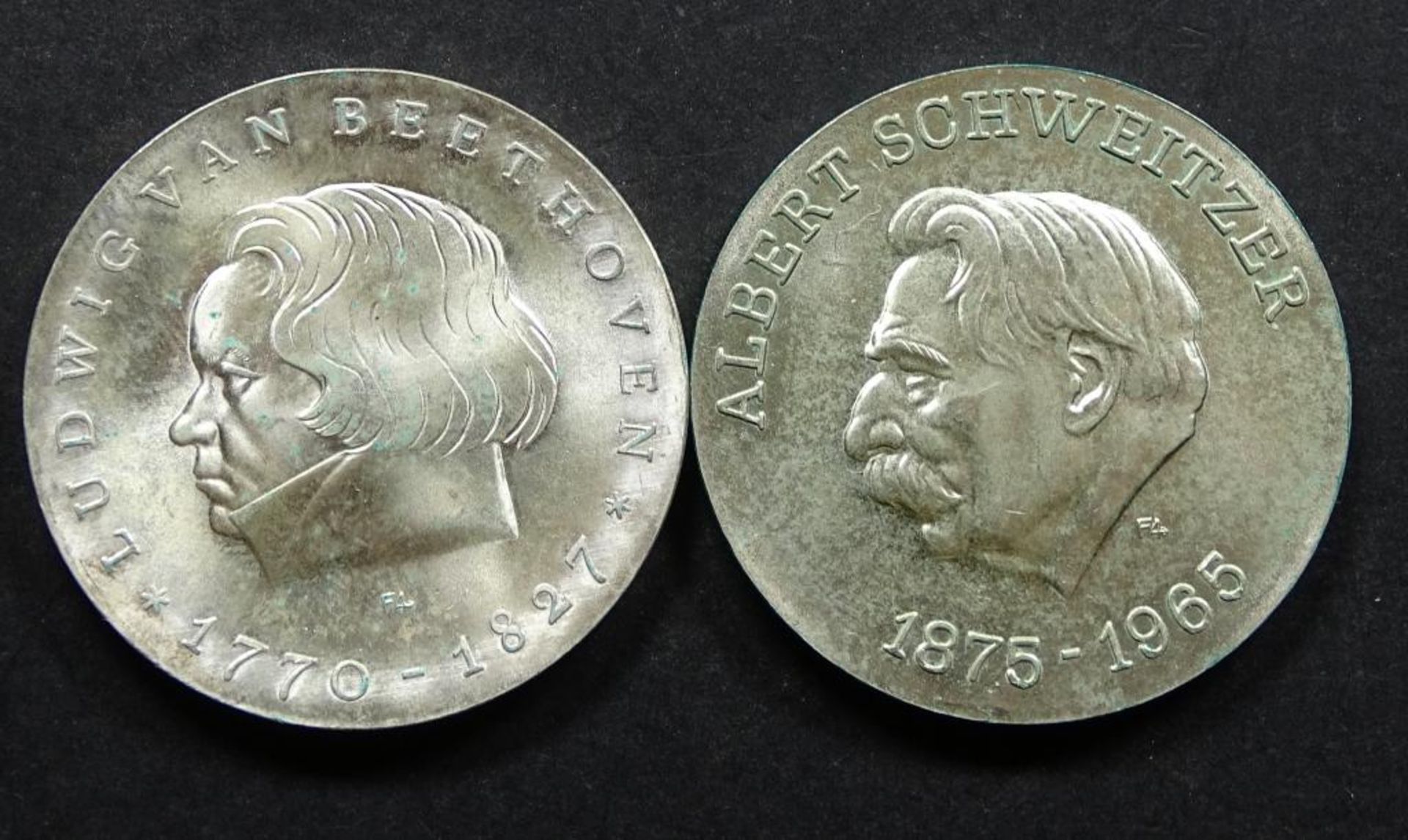 2x 10 Mark, DDR, 1970 Beethoven, 1975-Schweitzer - Bild 2 aus 2