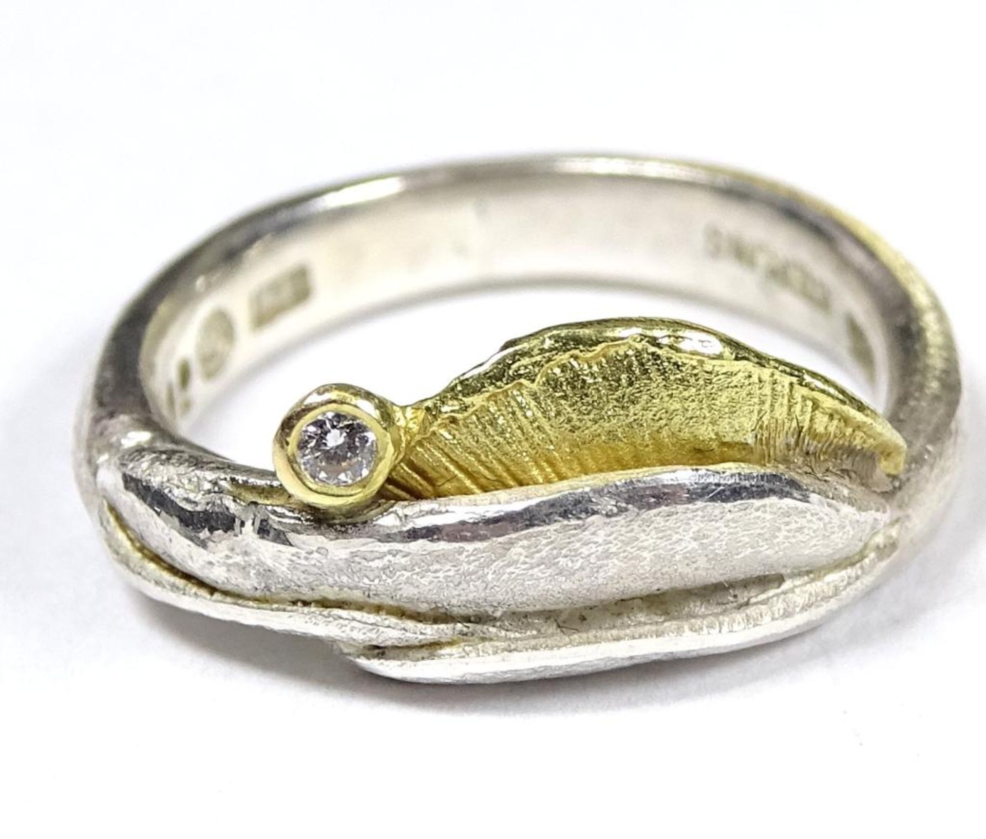 Armbanduhr,Armspange und Ring,Silber + Gold,Brillanten Besatz,ges.gew.68,2gr., RG 49 - Bild 5 aus 9