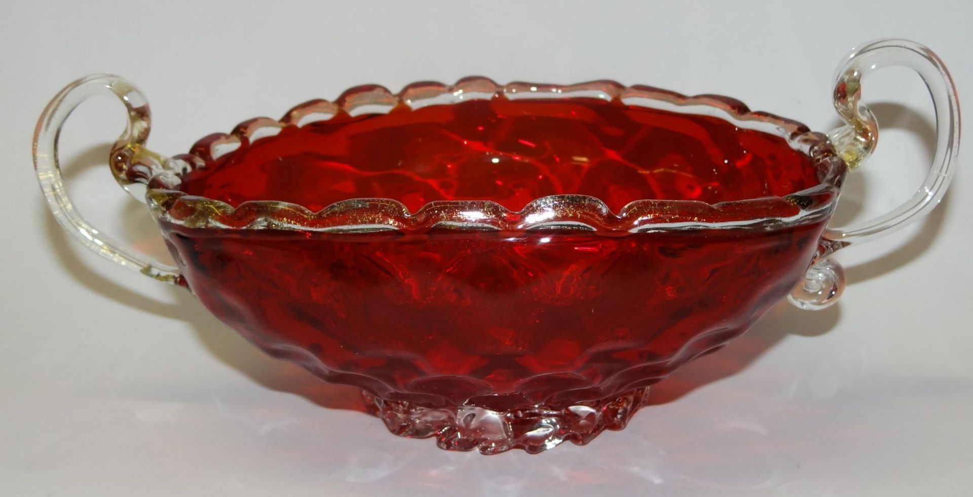 Henkelschale, rot/klar "Murano", bei einem Henkel fehlt Abschluss, H-9 cm, 13x23 cm