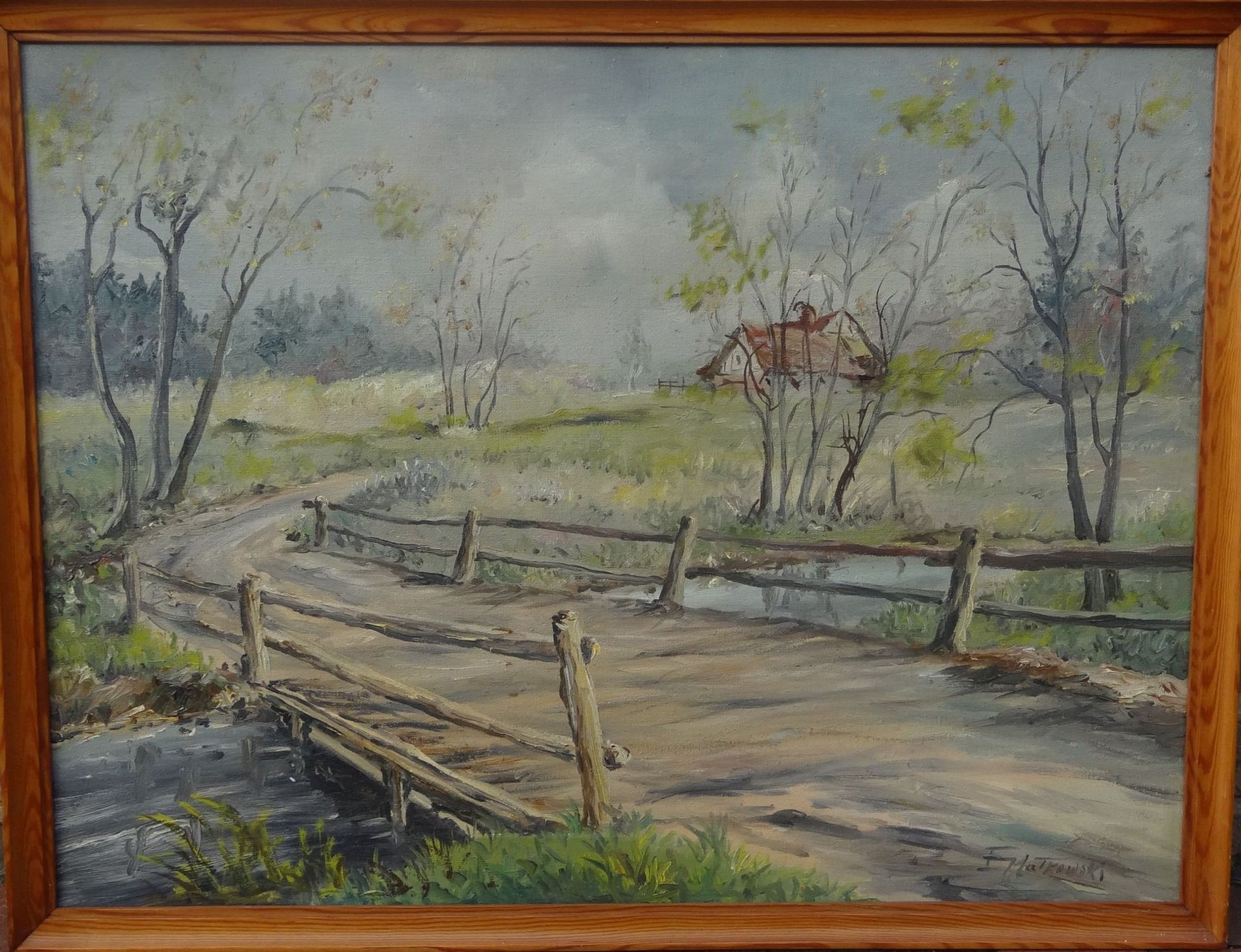 H.Matkowski "Brücke mit Landstrasse", Öl/Leionen, gerahmt, RG 65x