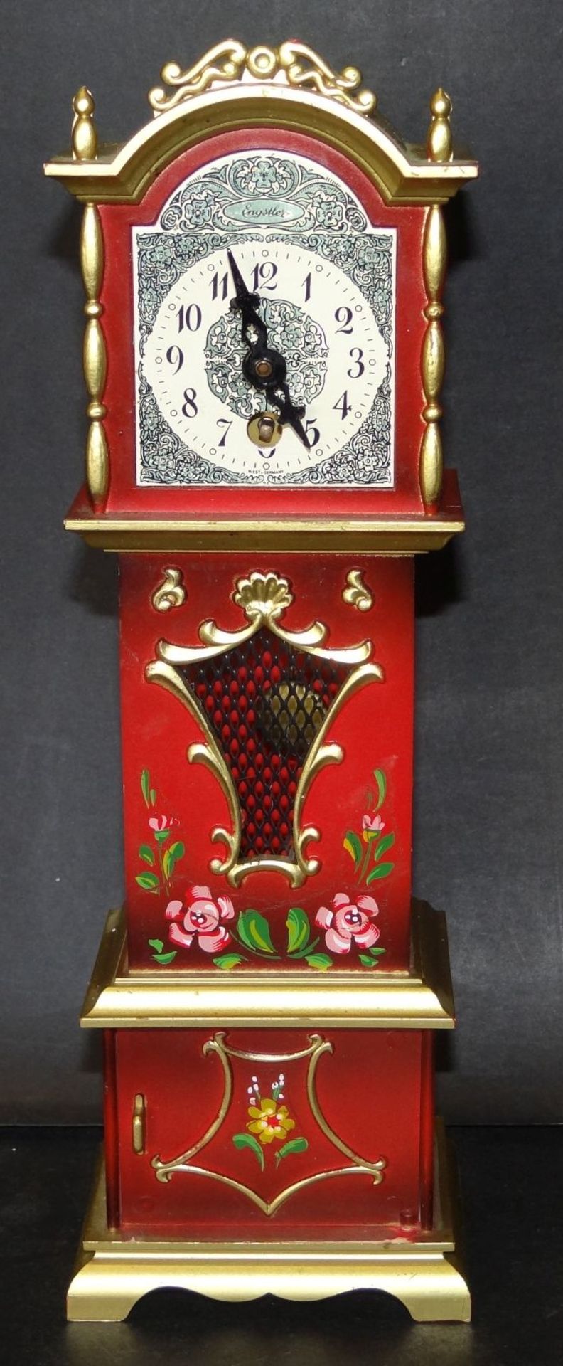 mechan. Miniatur-Standuhr als Wanduhr, Kunststoff, Werk nicht überprüft, H-25