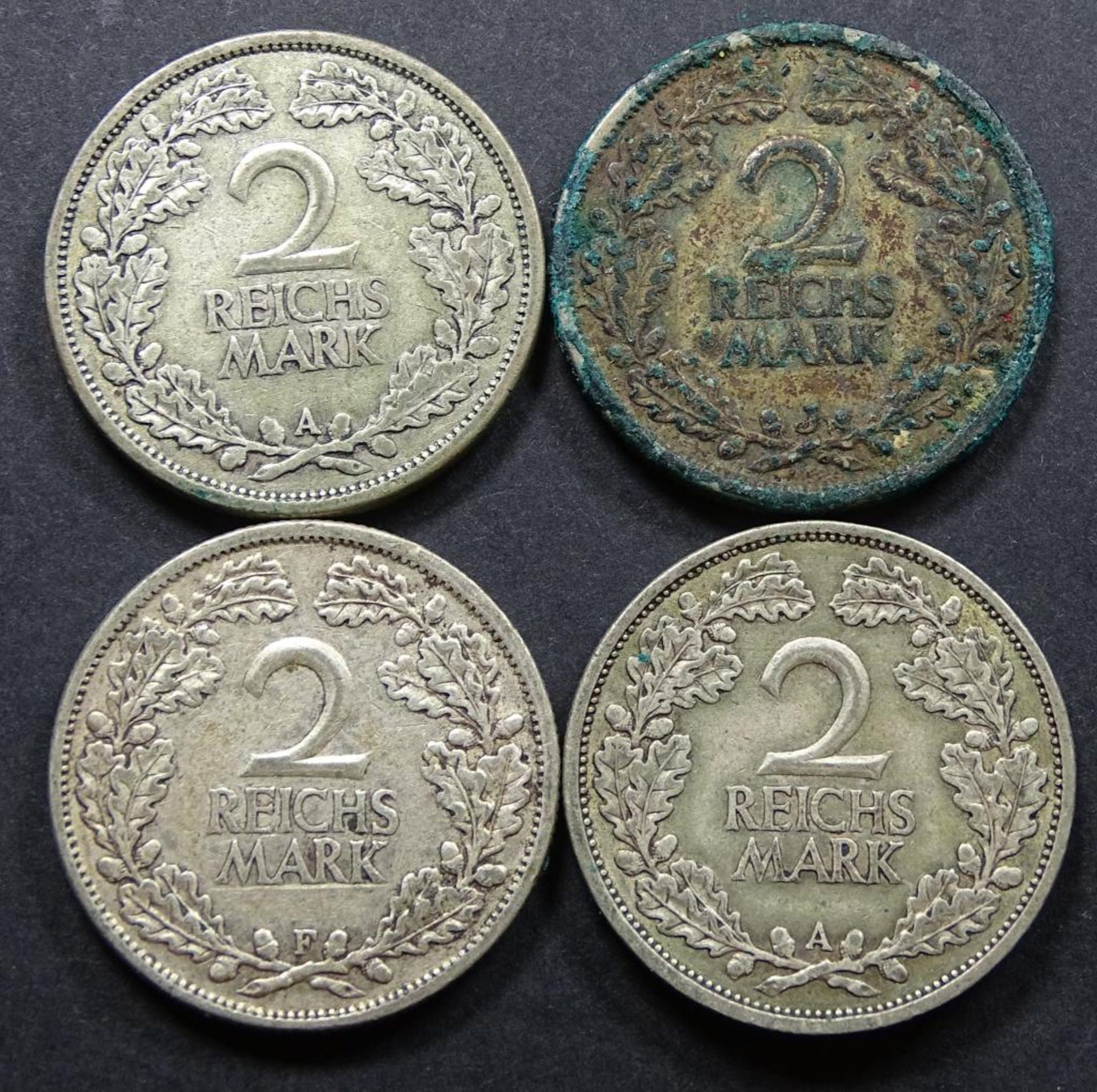 4x 2 Reichsmark,Silber,ges.gew.39,6gr.