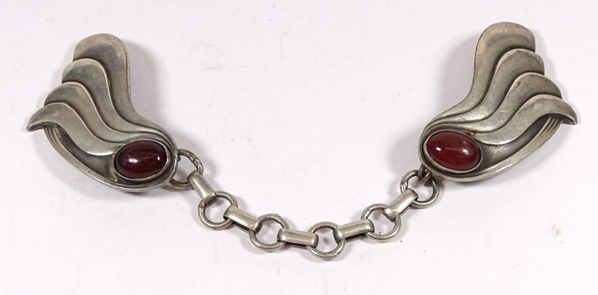 Jugendstil - Westenkette o.ä.,Metall/Silber,L- 19cm,57gr.rote Cabochon