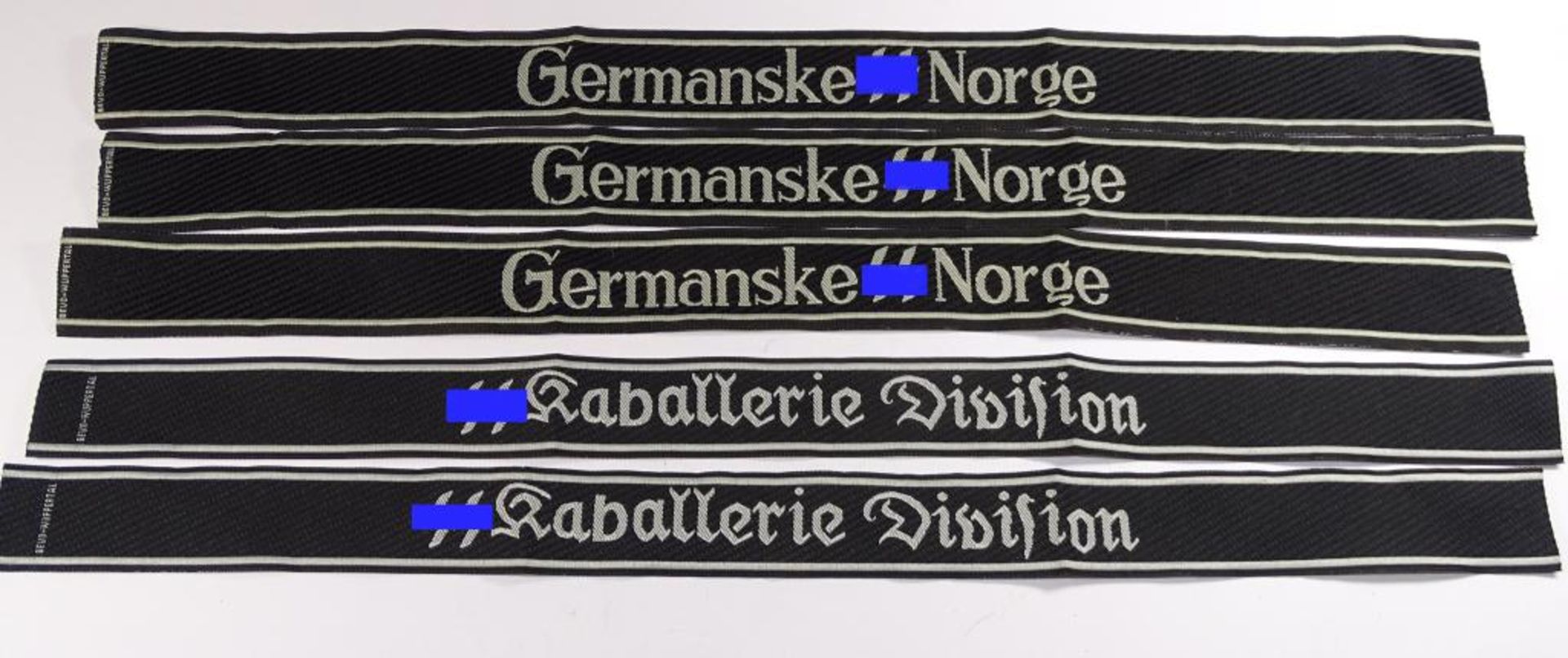 Mützenbänder, "Germanske SS Norge",Sammleranfertigung,L- 43,5 cm, und "Division"L- 44