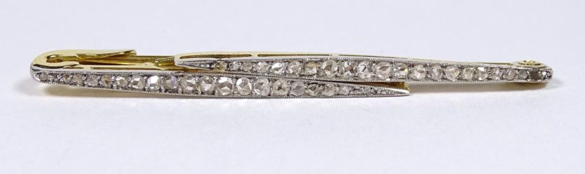 Anstecknadel,Gold um 18K, Antik,Diamanten,L- 53mm, 4,6gr.