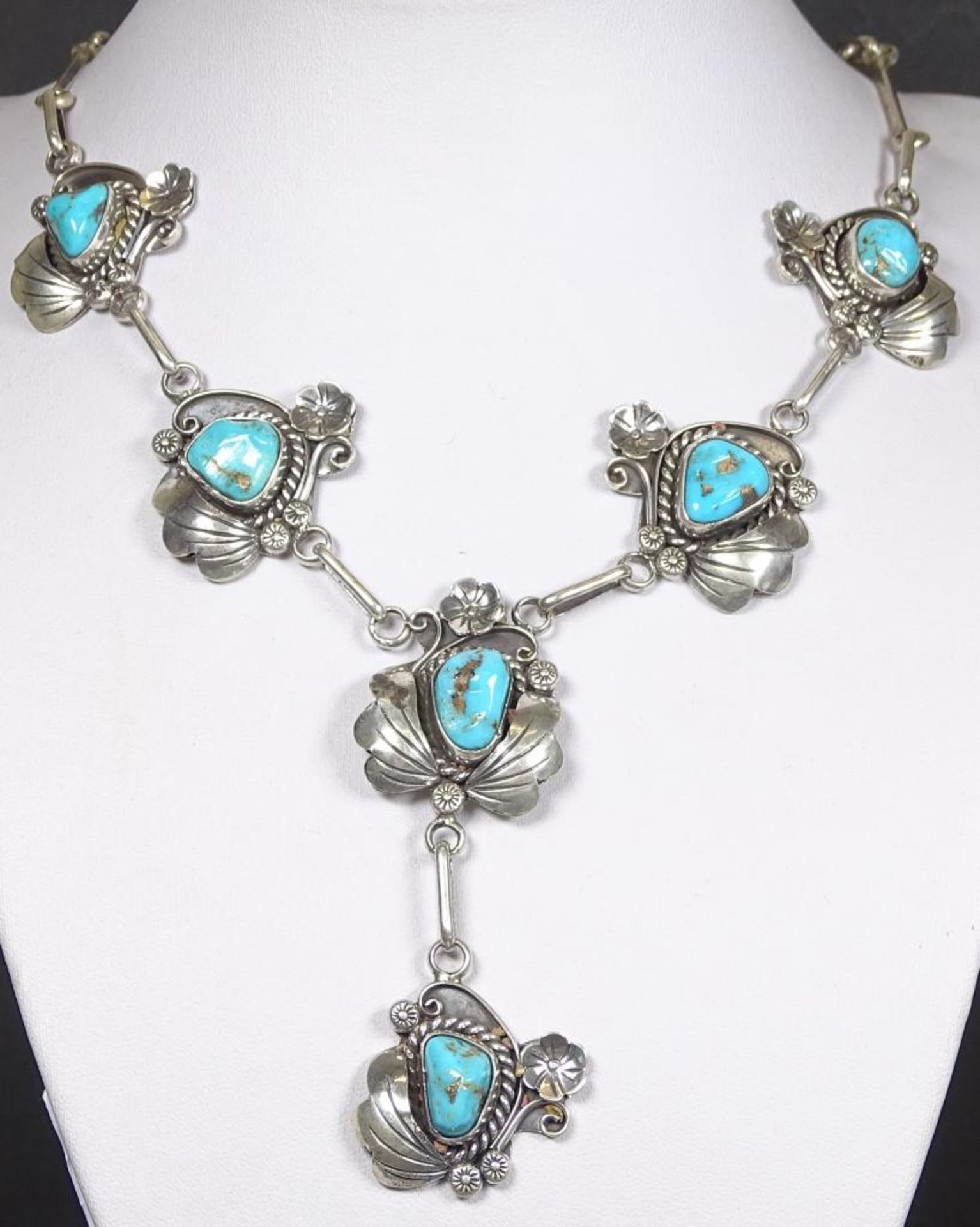 Collier,Silber,türkise Steine,signiert "Jameson Lee",L- 50cm, gew.48,1gr