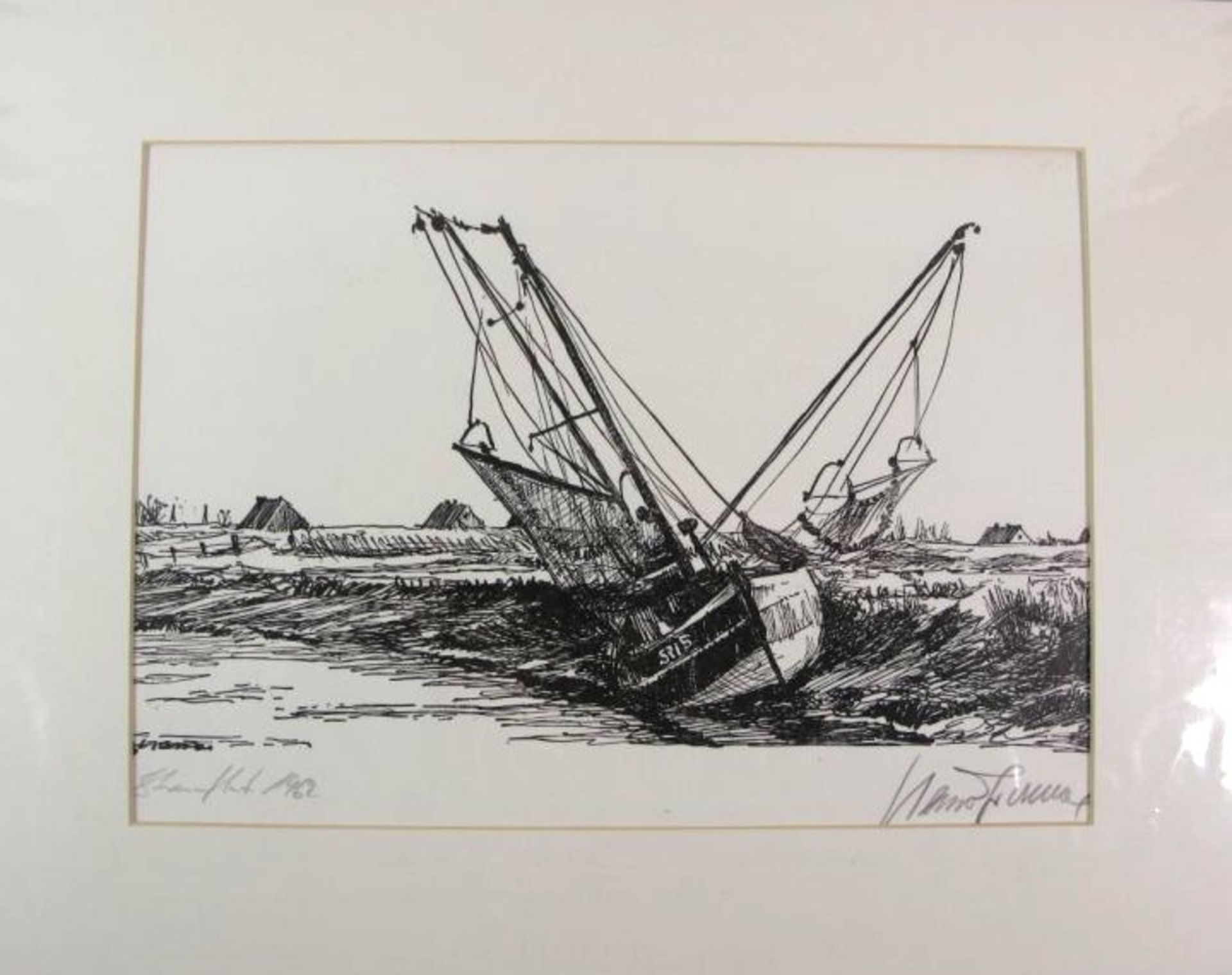 Harro Fromme "Sturmflut 1962", Litho, signiert u. betitelt, ungerahmt in Passepartout, 30 x 40cm.