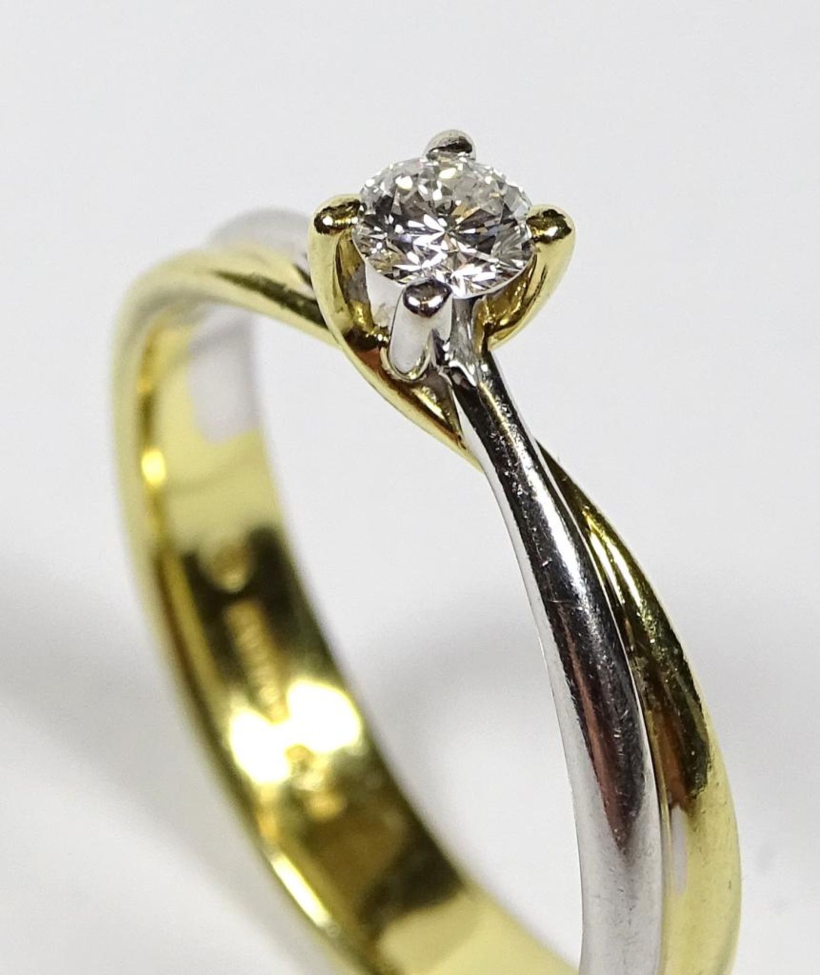 Solitär-Brillant-Ring,Bicolor,Gold 750er, Brillant 0,20ct.,"Damiani", 3181 AL, 4,31gr., RG 55/5 - Bild 9 aus 10