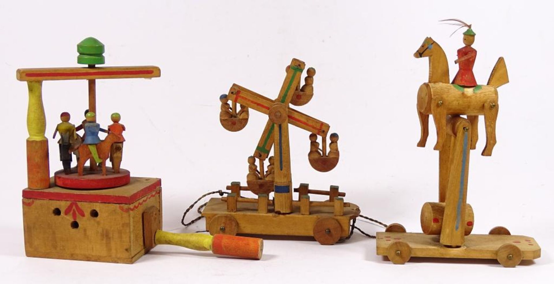3x Kirmes-Attraktionen, Riesenrad, Karussel, Hau den Lukas, aus Holz geschnitzt, Mechanik