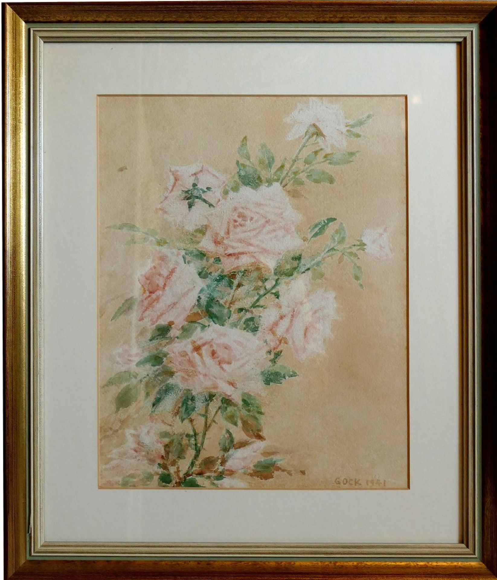 Ernst GOCK (1869-1957), 1941 "Rosen" Aquarell, ger/Glas, RG 57x47 cm, aus dem Nachlass des