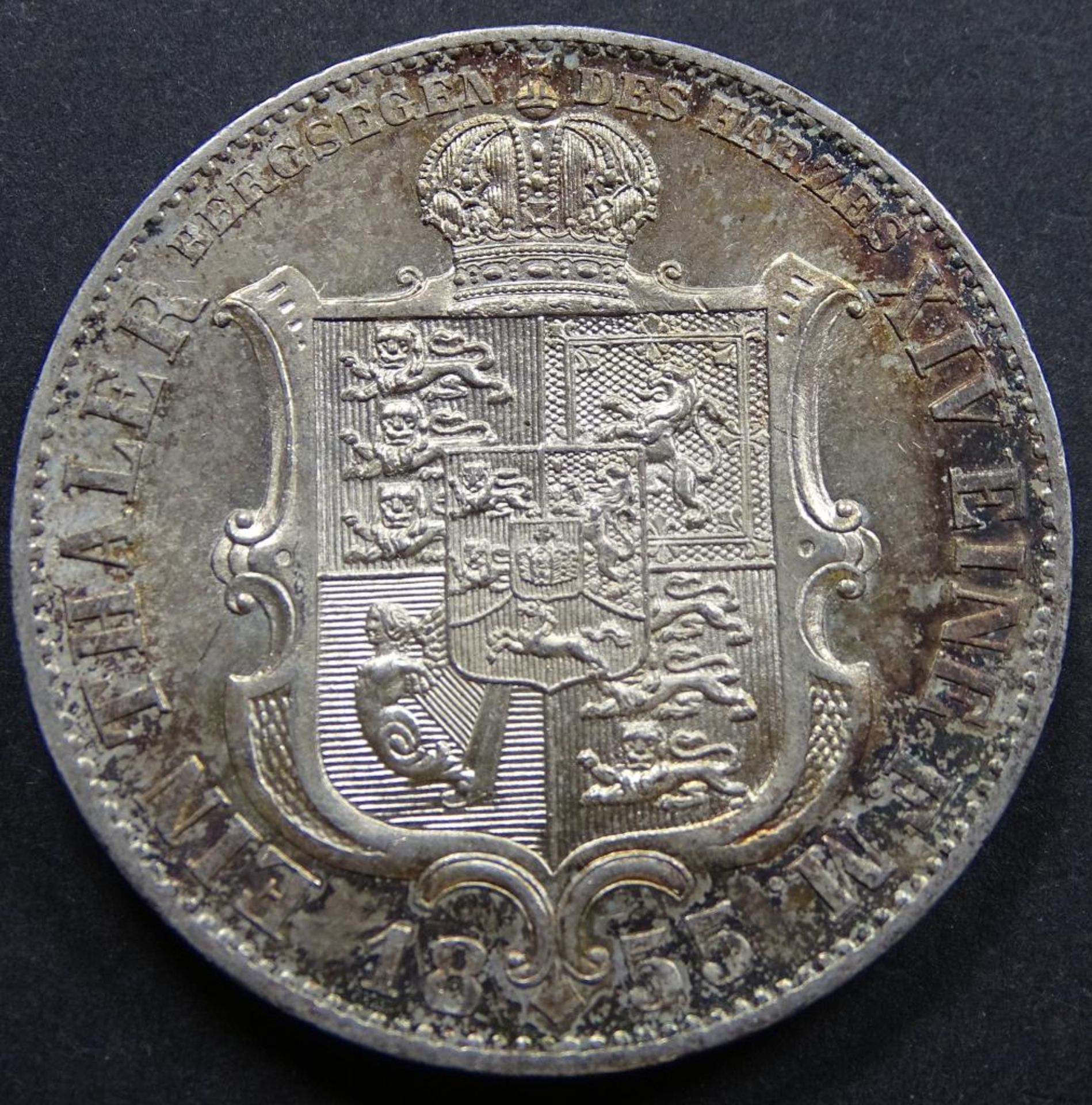 Ein Thaler 1855B,Hannover,vz.-stgl.,d-34,3mm, 22,1gr.