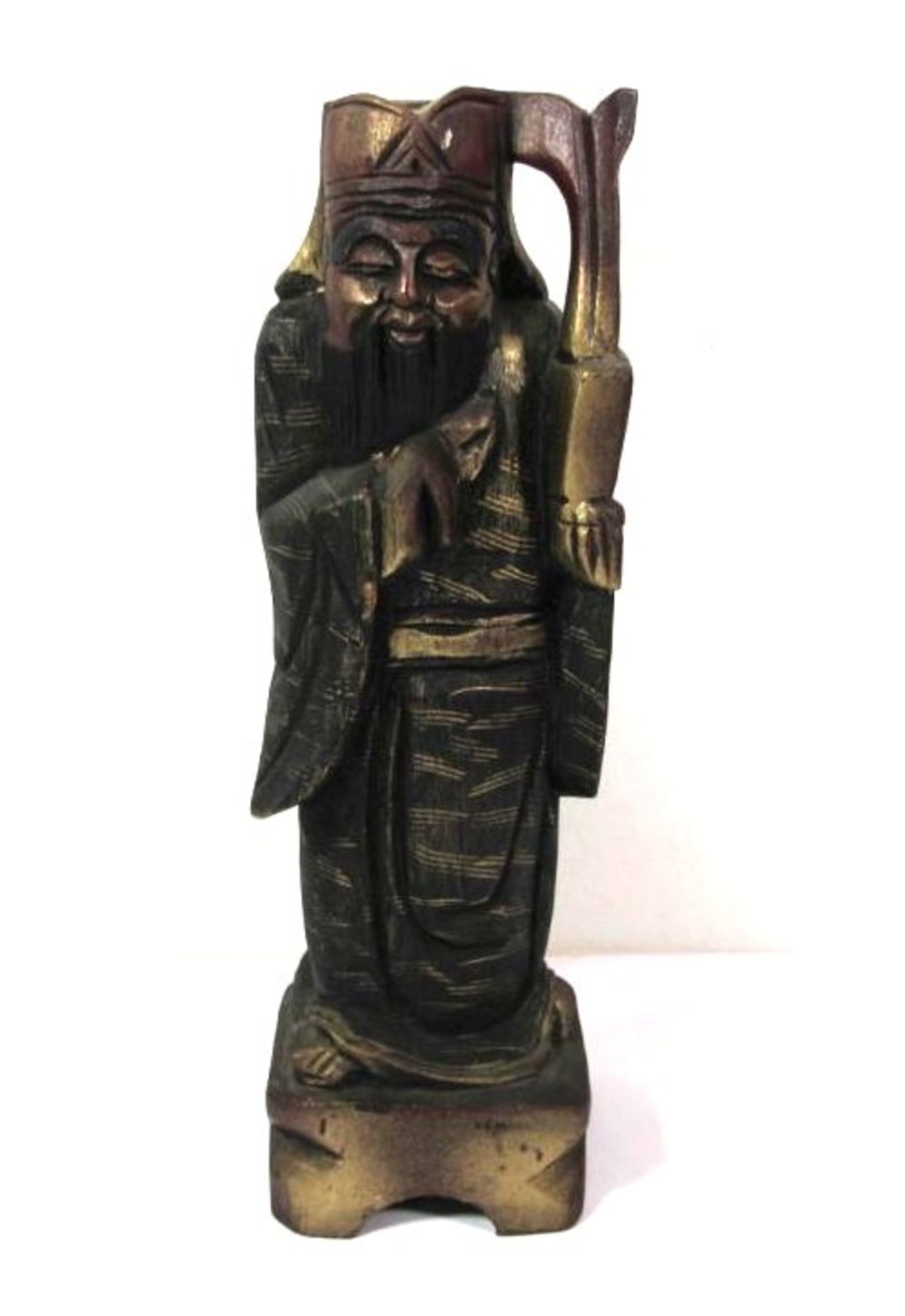 Holzfigur, China, Gelehrter, farbig gefasst, H-30cm.