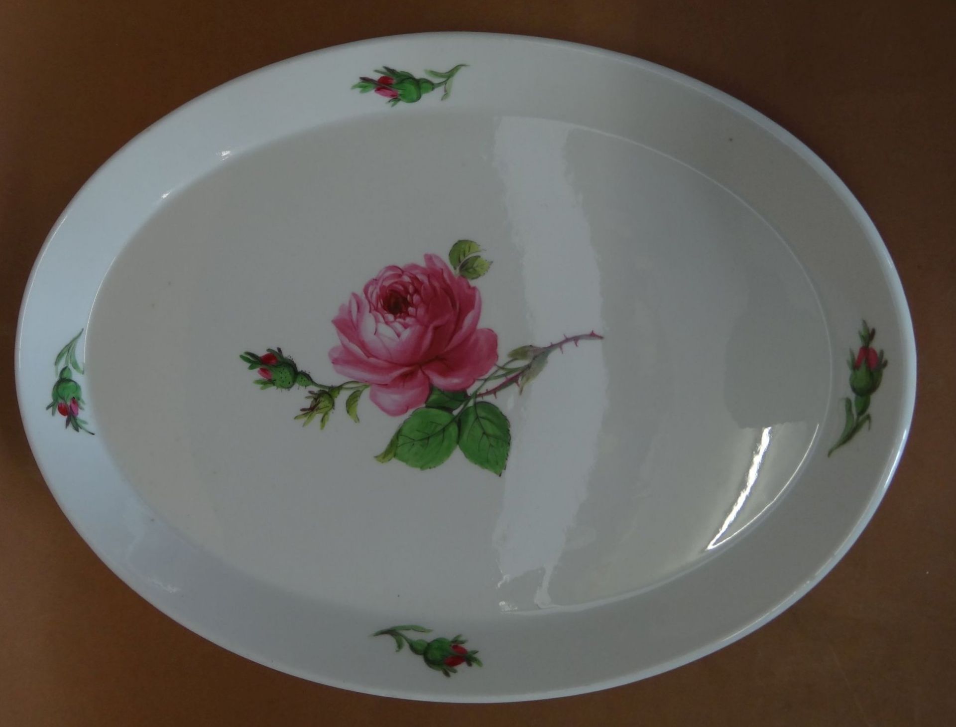 ovale Platte "Meissen" rote Rose,28,5x19,5 cm, Schwerter Schleifstriche - Bild 2 aus 4