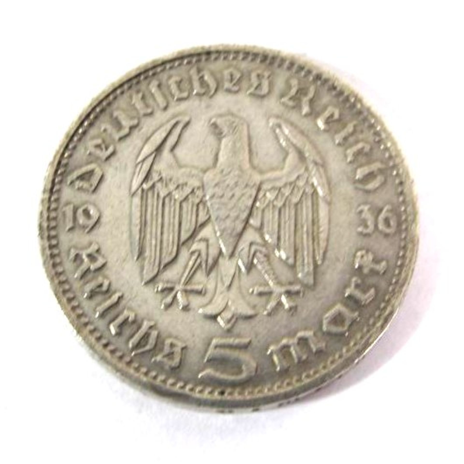 5 Mark, Deutsches Reich, 1936 D, 13,8g, D-3cm. - Bild 2 aus 2