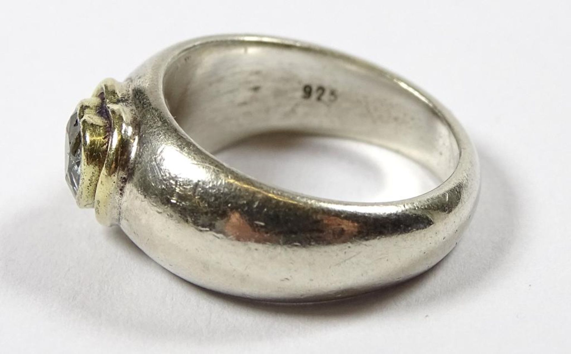 Ring,Silber 925er, + Gold 18 K (gepr.),hellblauer Stein in Herzform,6,9gr., RG 49/50 - Bild 4 aus 4