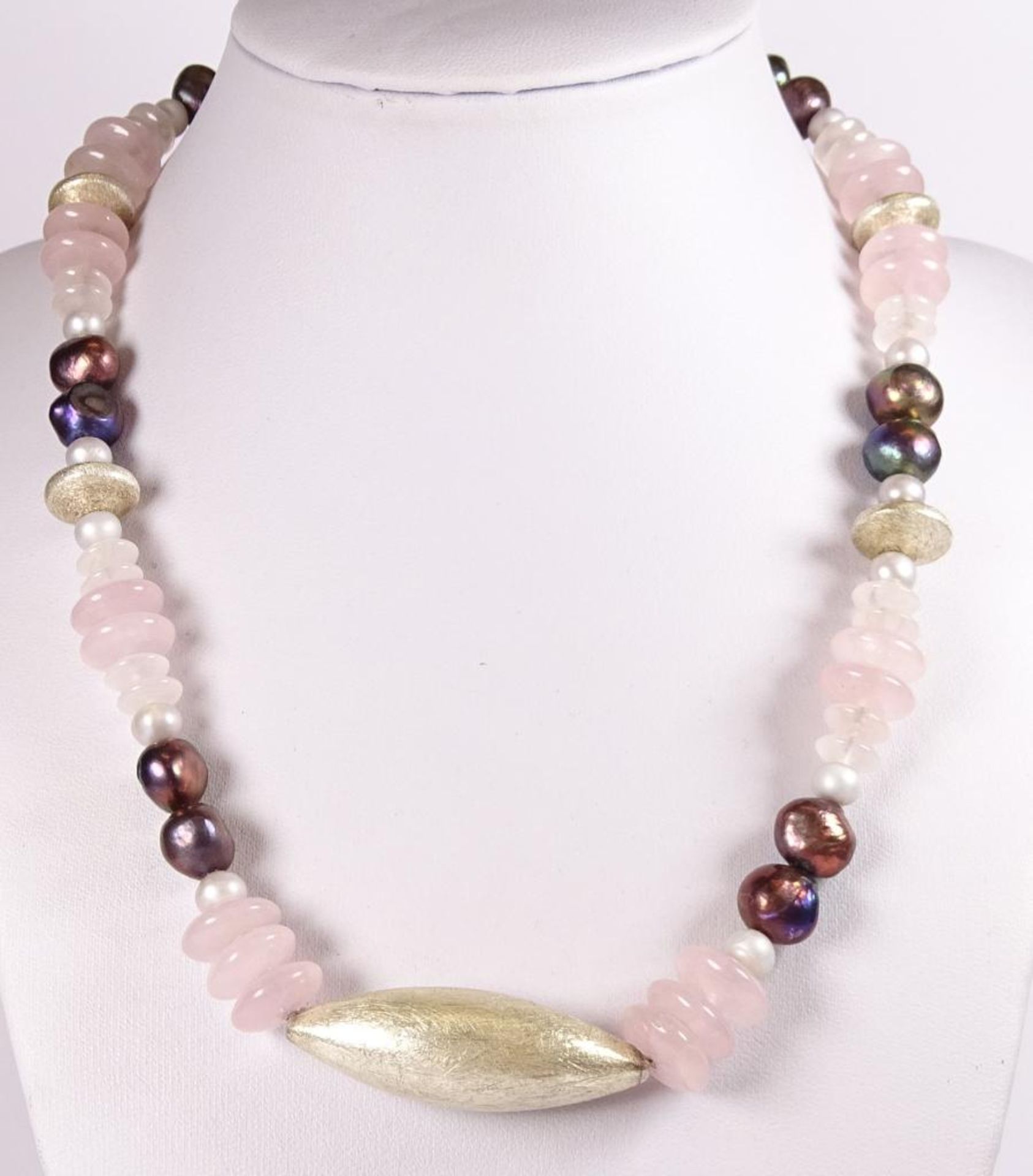 Halskette,Silber -925-,Rosenquarz und Perlen,ca.L- 45cm