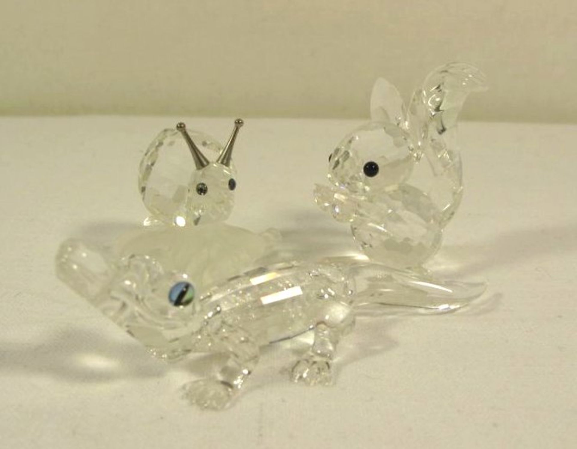 Schnecke, Krokodil und Eichhörnchen, Swarovski, ca. H-5cm.