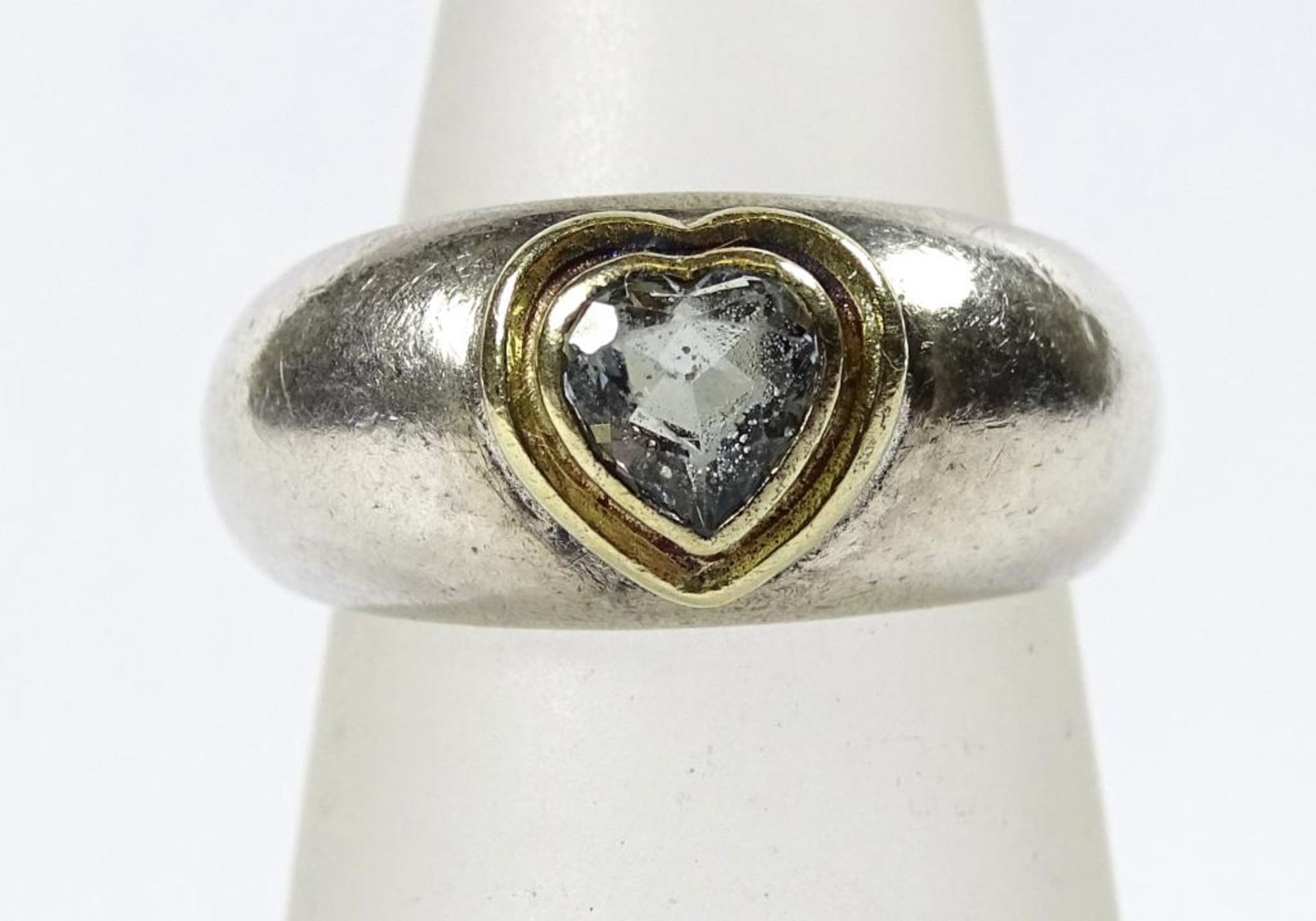 Ring,Silber 925er, + Gold 18 K (gepr.),hellblauer Stein in Herzform,6,9gr., RG 49/50