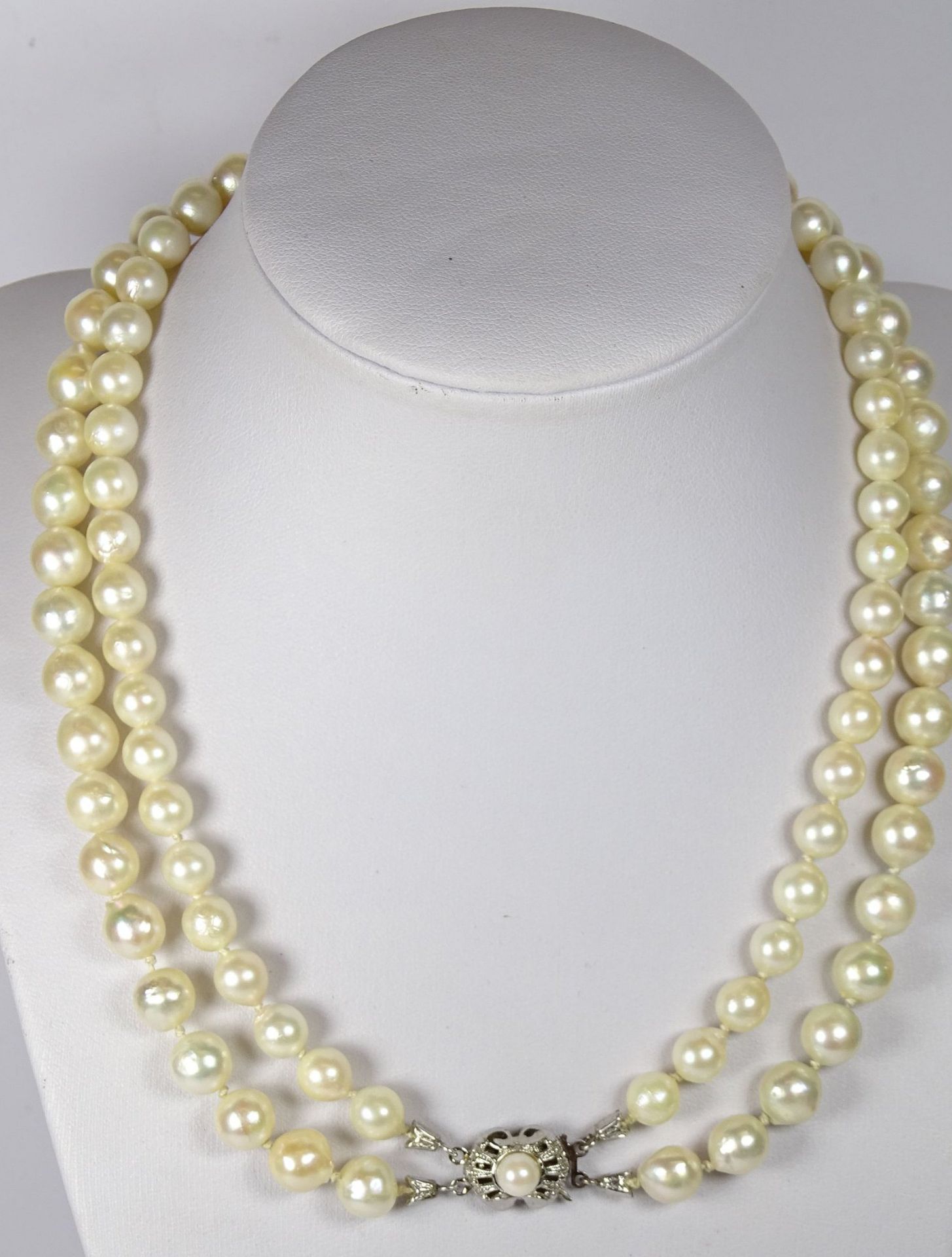 2 reihiges Perlenhalsband mit Silberschliesse-835-, L-ca. 40 cm