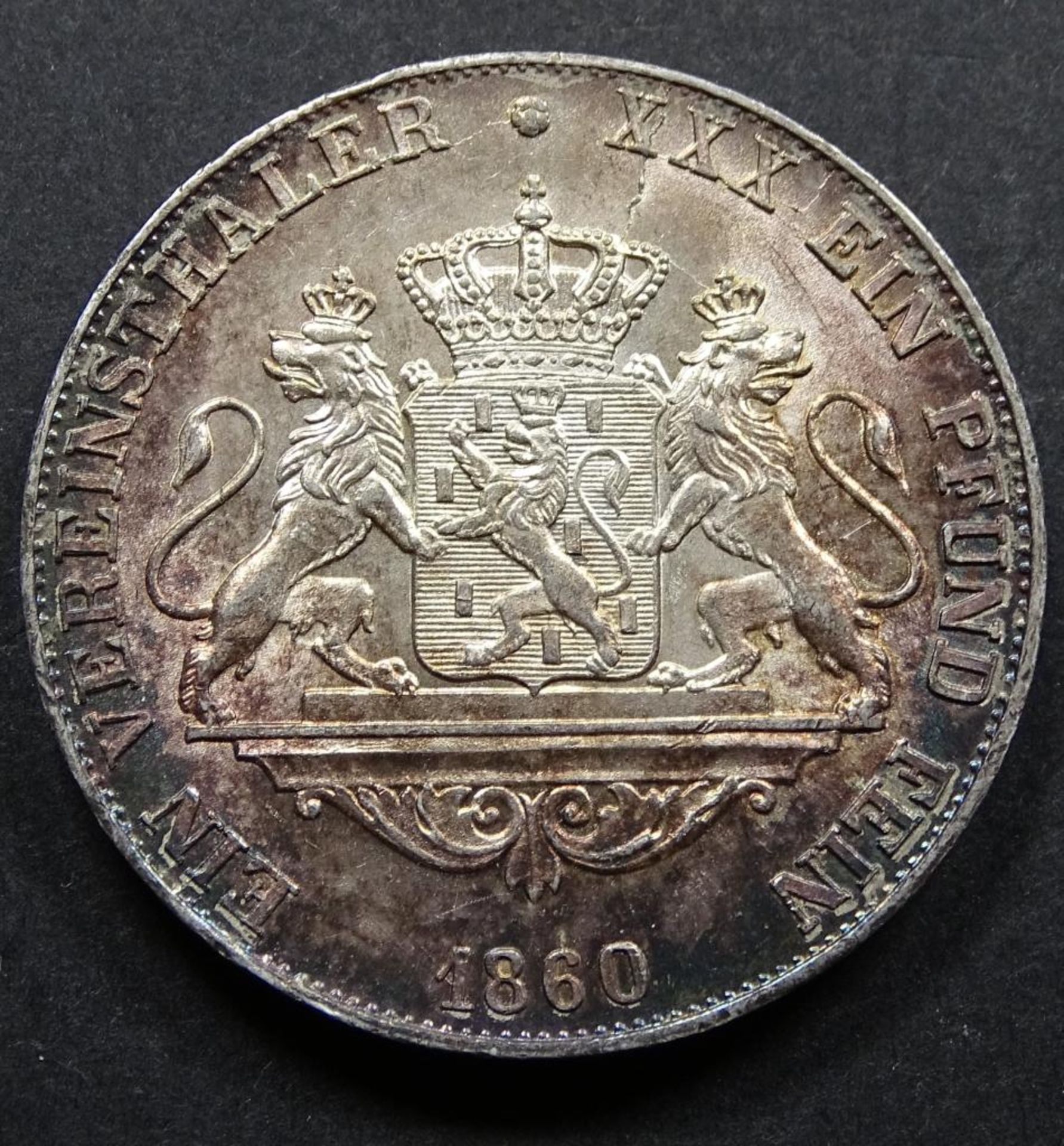 Ein Vereinsthaler, 1860 Adolph Herzog zu Nassau,vz.-stgl.d-33mm,18,4gr.