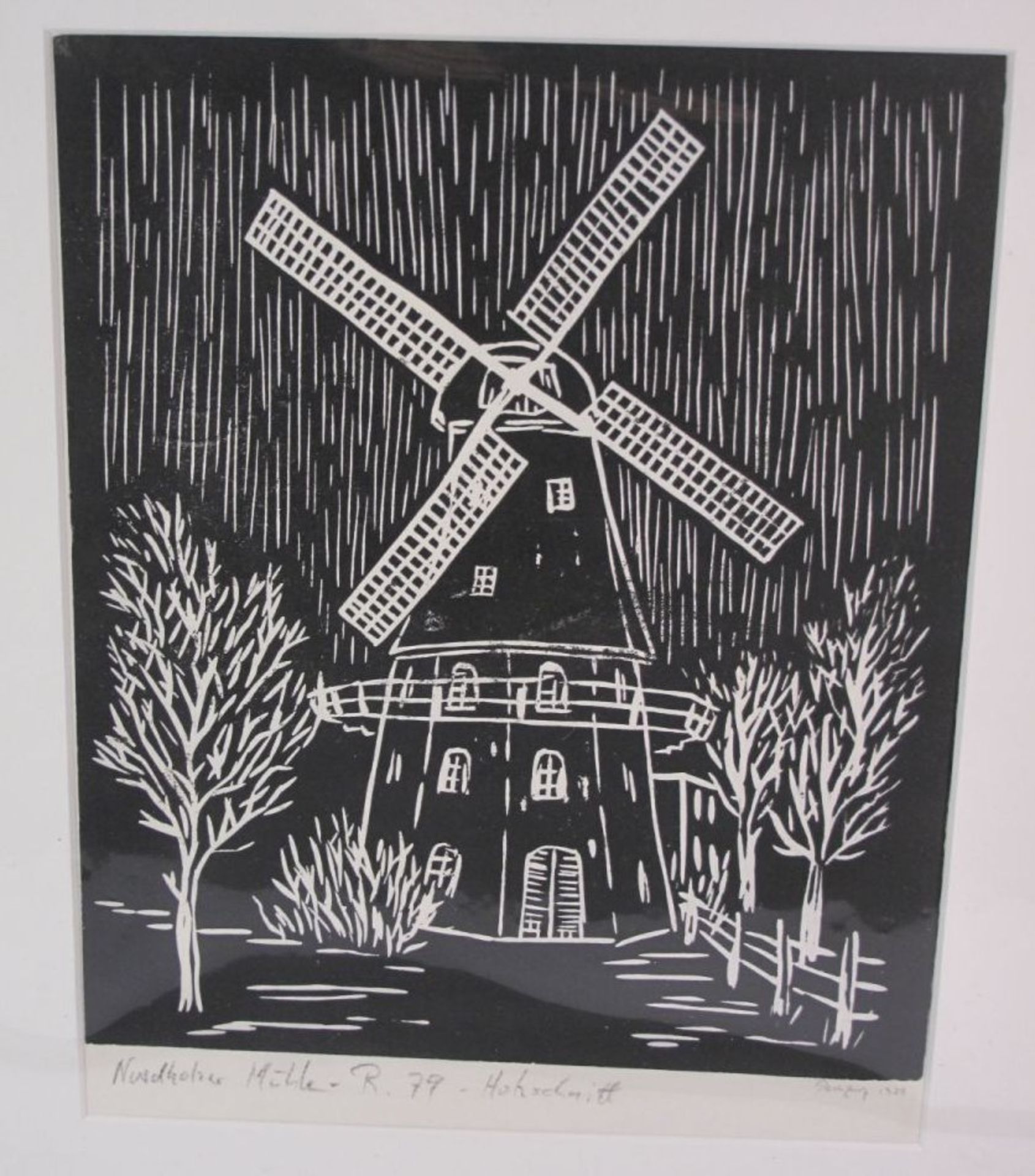 Reinhardt 1979 "Nordholzer Mühle", Holzschnitt, ungerahmt in Passepartout, 50 x 40cm.