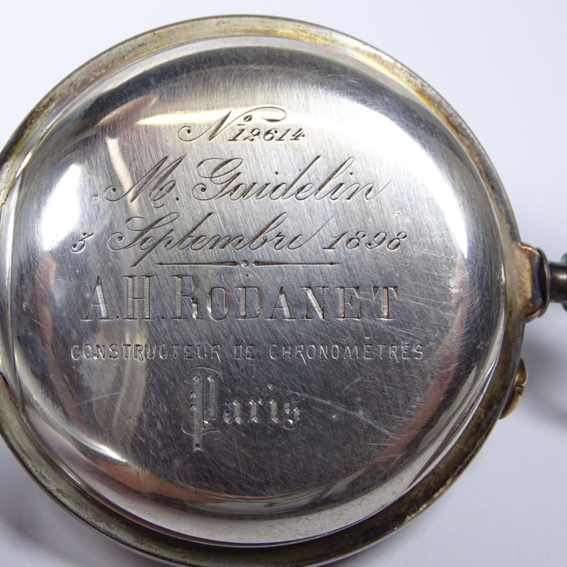 HTU-Chronometer von A.H. Rodanet (1837-1907), Silber/Gold-750- mit Stoppfunktion, schweren Gold- - Bild 5 aus 10