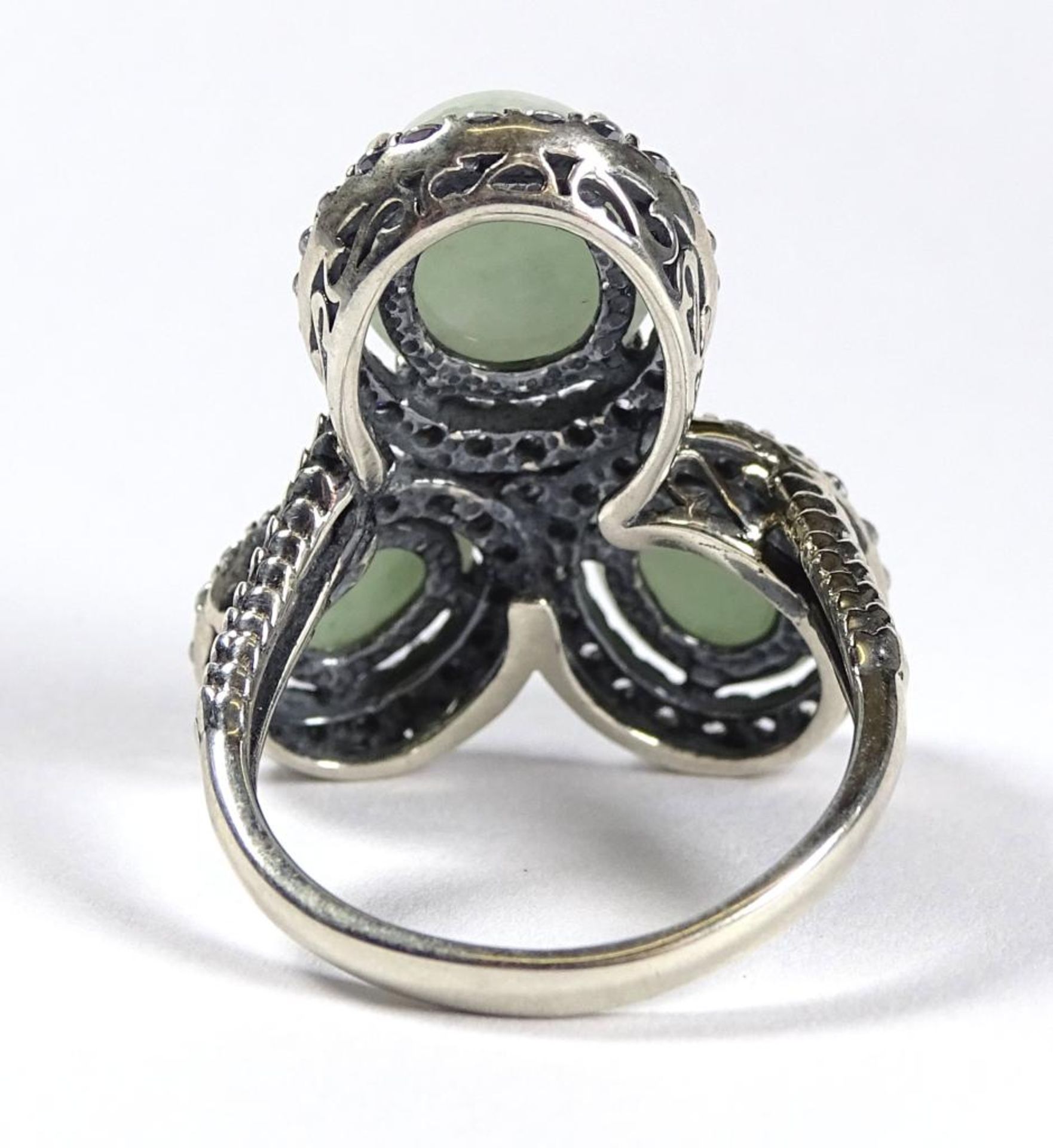 Jade Ring mit Zirkone,Silber 925er, 8,5gr., RG 60 ,Kopf 27x23mm - Bild 3 aus 3
