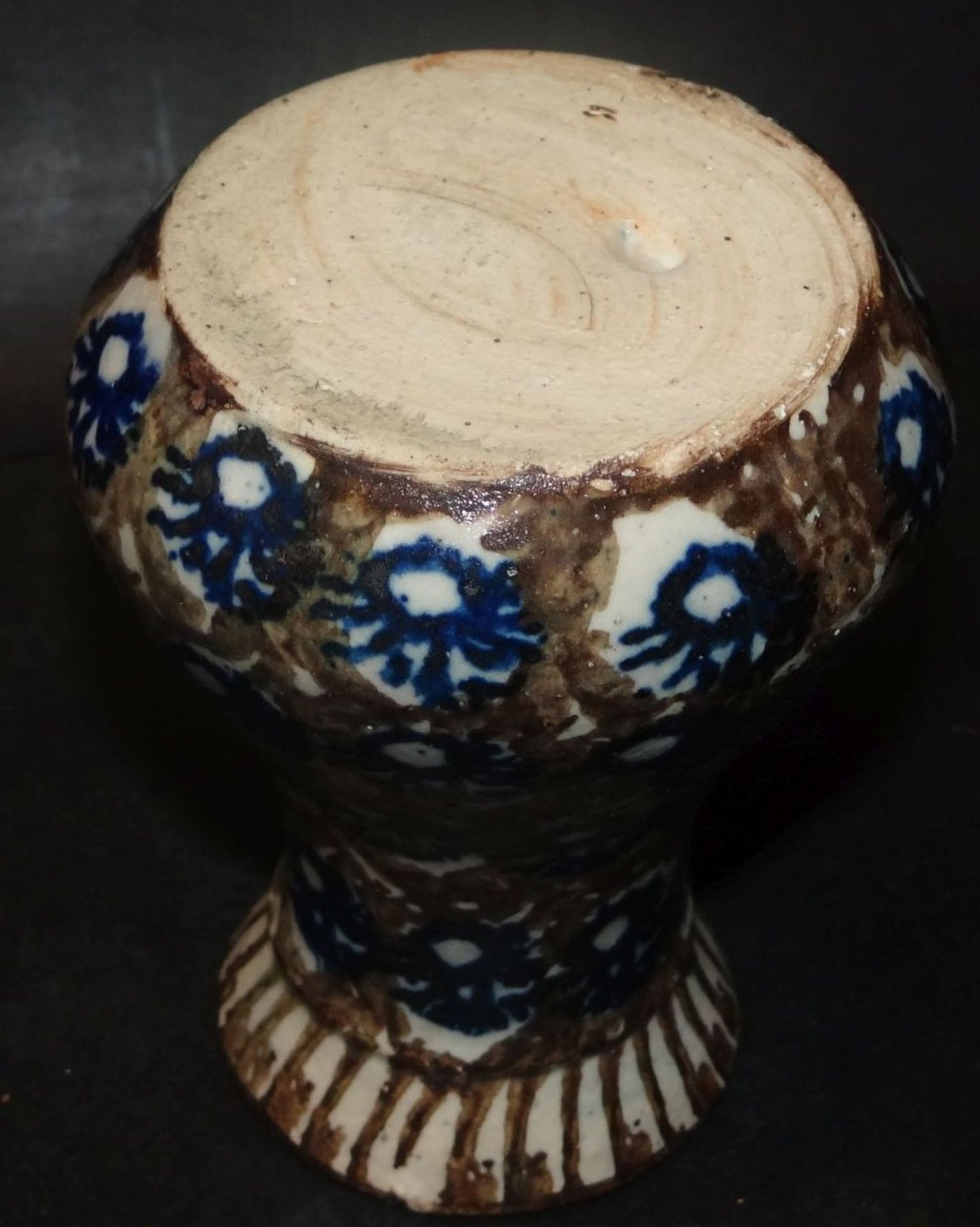 kleine alte Bunzlau-Vase, Pfauenaugendekor, H-10 cm - Bild 3 aus 3