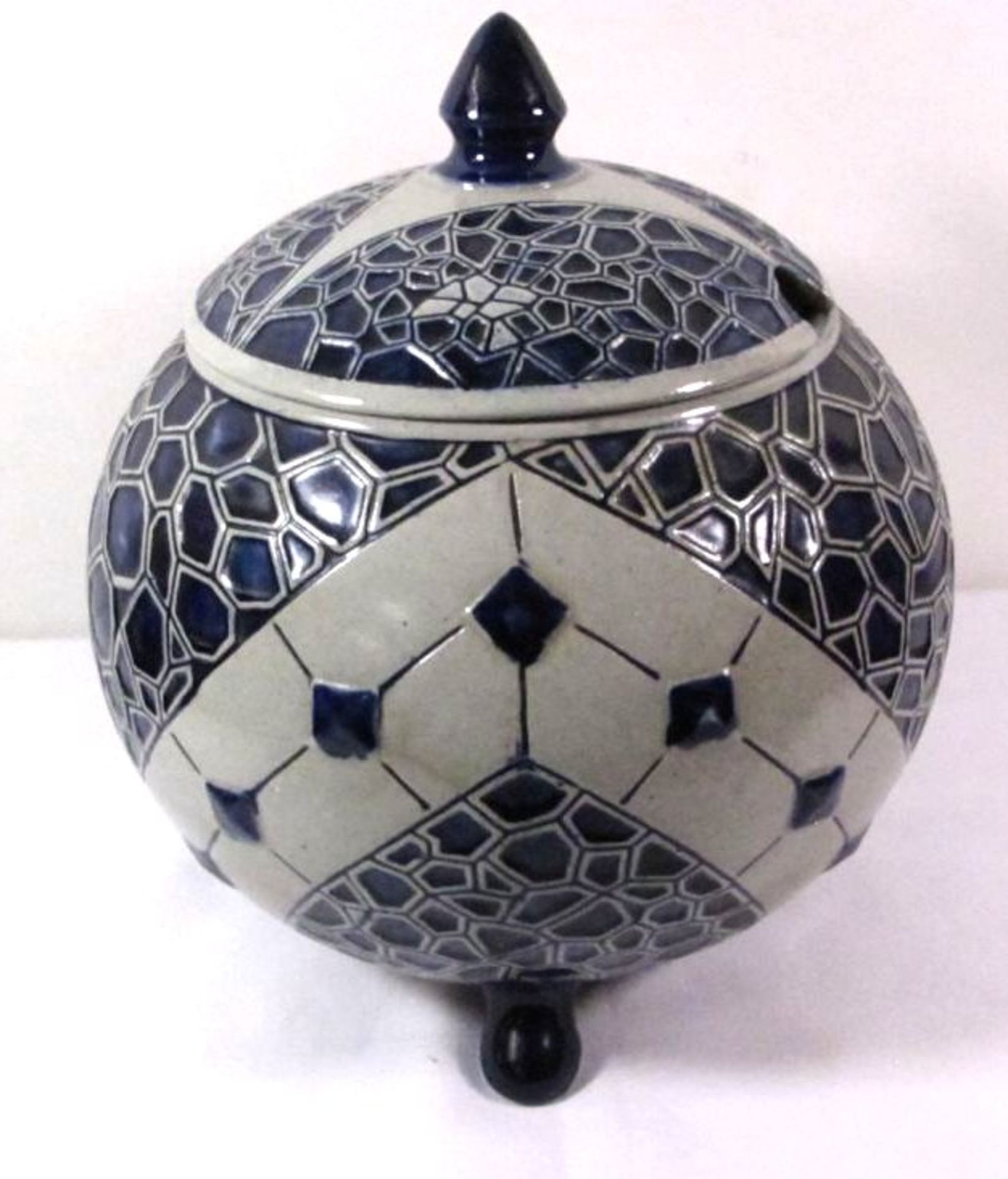 Keramik-Bowlengefäss, ungedeutete Marke, in der Art von Albin Müller, H-30cm - Bild 2 aus 3
