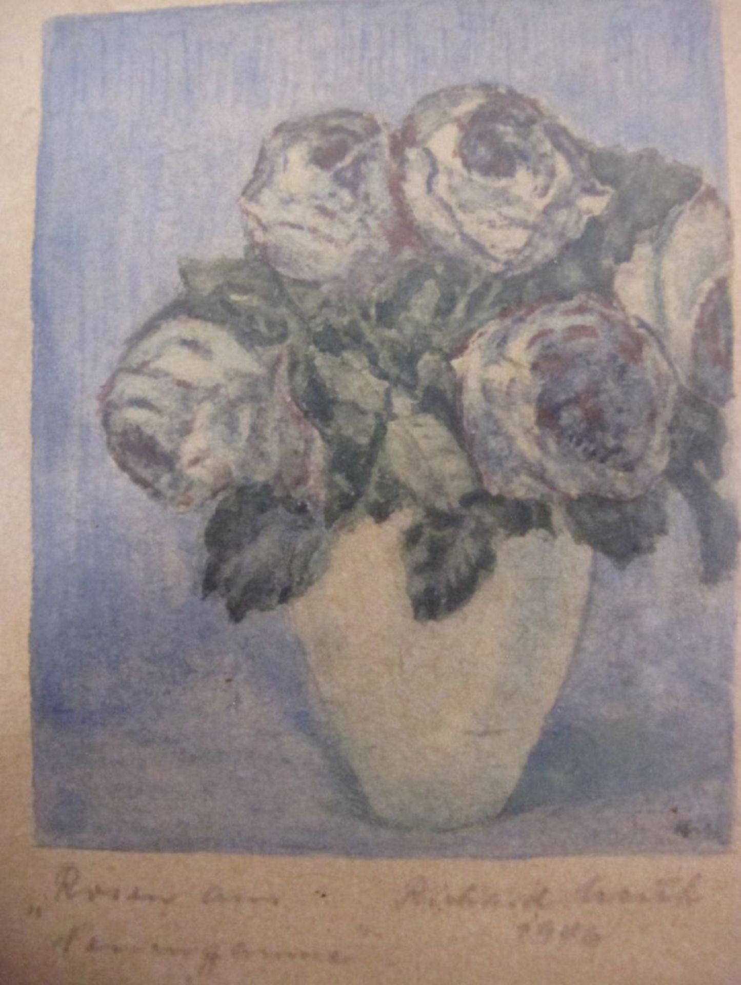 kl. Aquarell "Rosen", undeutl. signiert, verso beschriftet "gemalt im KZ-Neuengamme 1946", gerahmt/ - Bild 2 aus 5