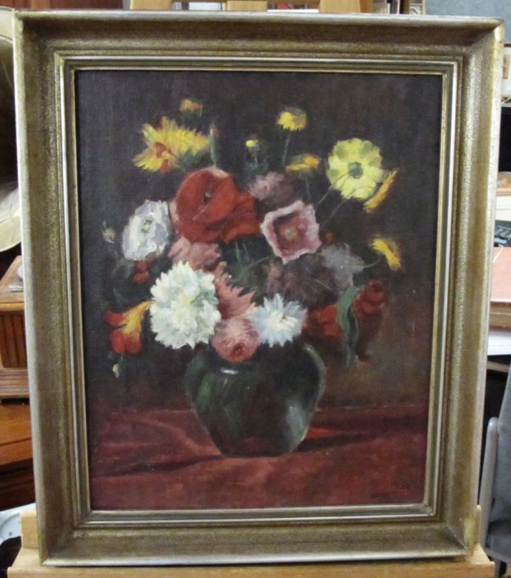 Sey o.ä. "Blumen in Vase", Öl/Leinwand, leicht restaurierungs bedürftig, gerahmt, RG 61,5 x 52c - Bild 3 aus 3