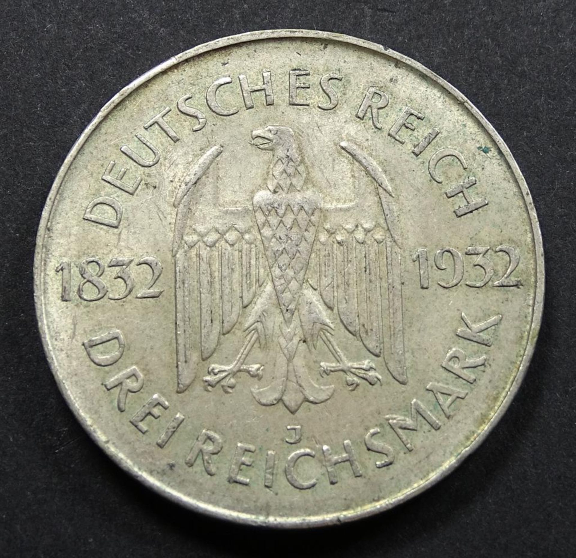Drei Reichsmark, 1932J, Silber, d-29mm, 14,9gr.