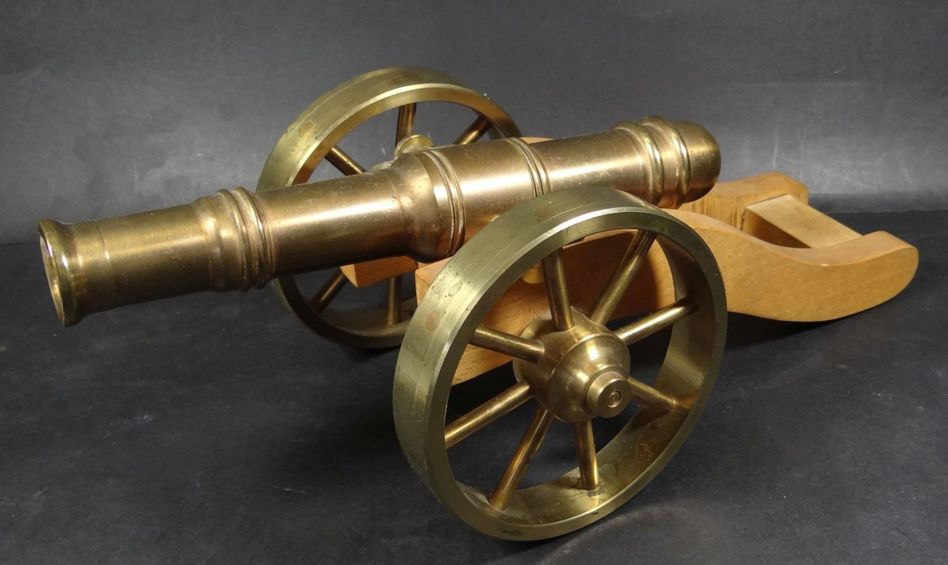 Messing-Kanone mit Holz-Lafette, H-12 cm, L-31 cm