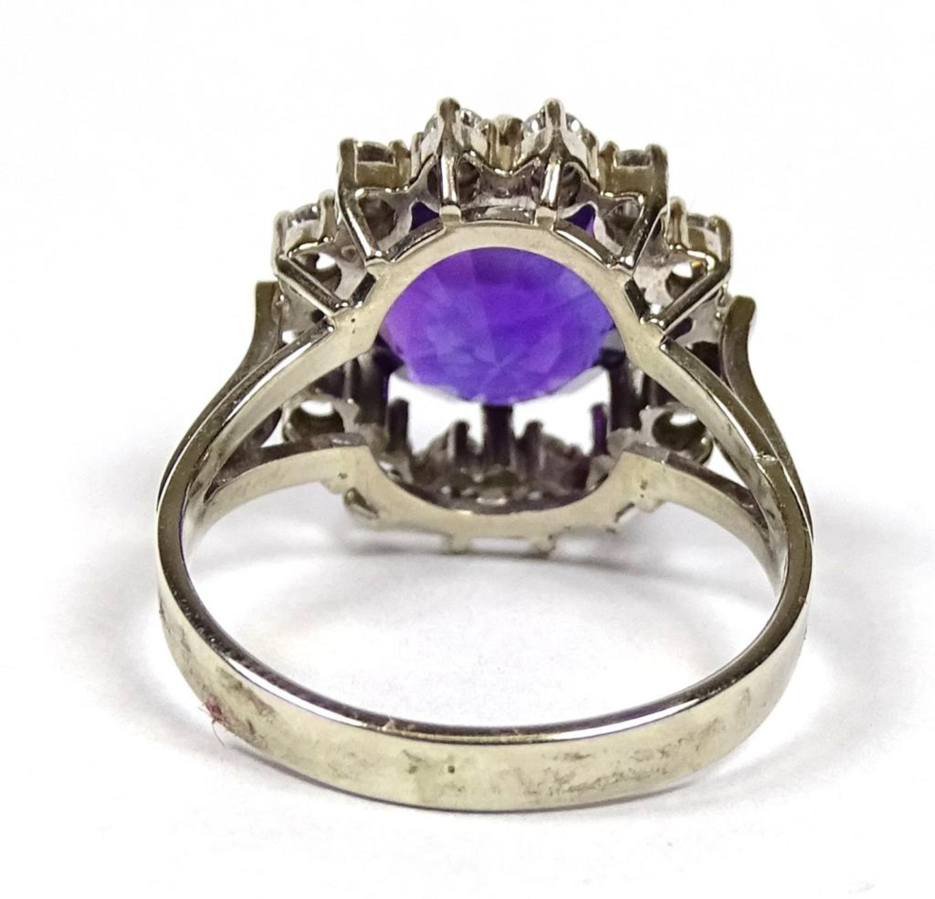 Weissgold Ring 585/000, Amethyst,14 Brillanten zus. 0,48ct.,w-vvs, 4,81gr., RG 54 - Bild 6 aus 8