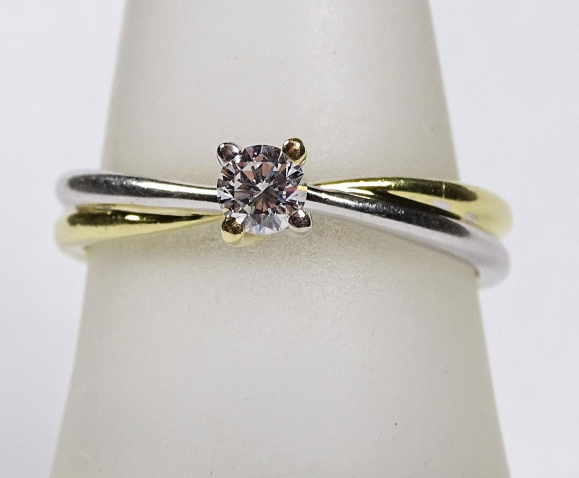 Solitär-Brillant-Ring,Bicolor,Gold 750er, Brillant 0,20ct.,"Damiani", 3181 AL, 4,31gr., RG 55/5 - Bild 2 aus 10