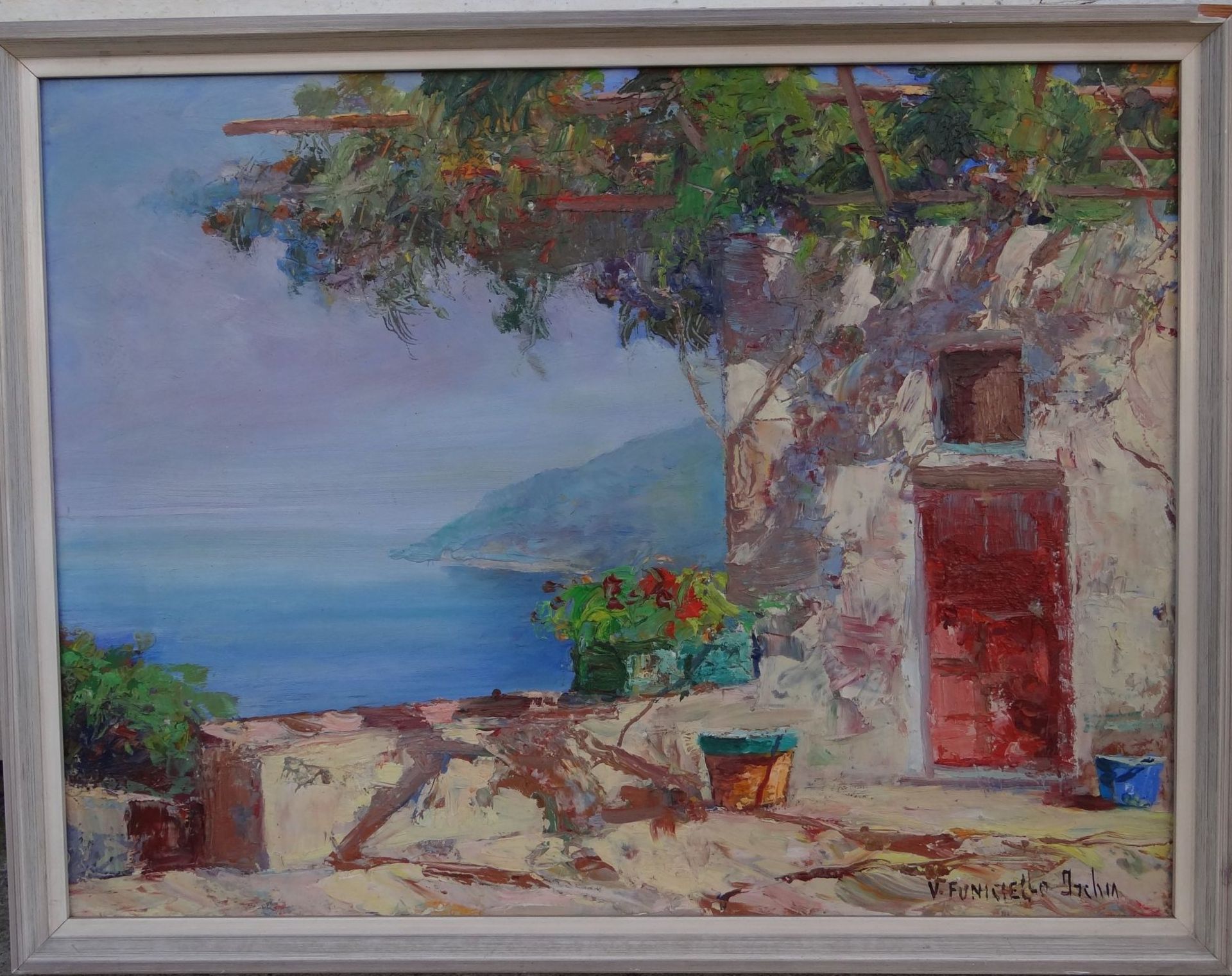 Vincenzo FUNICIELLO (1905-c.1955) "Ischia", Öl/Malfaser, gerahmt, RG 30x46 c - Bild 2 aus 3