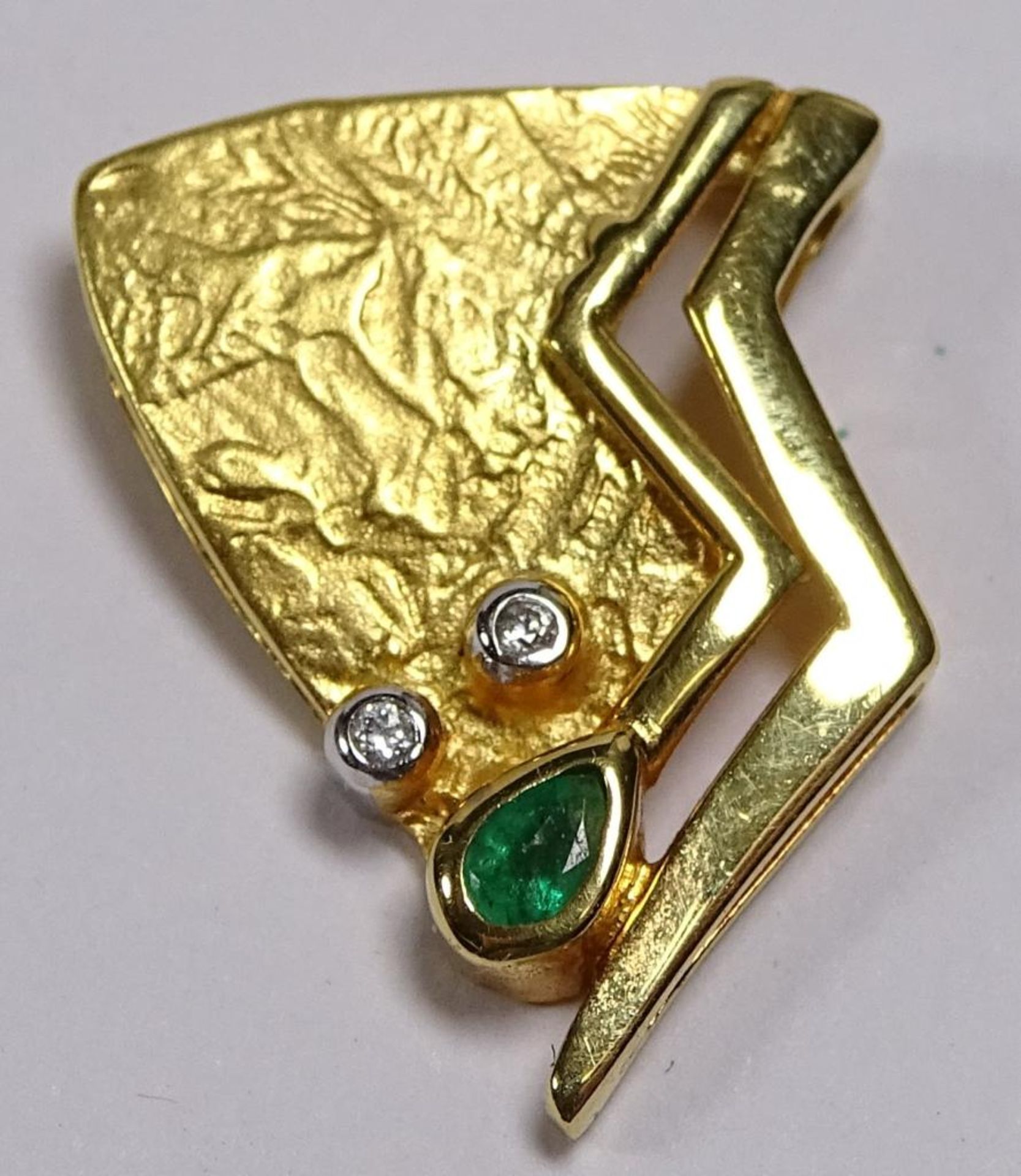 Ketten Anhänger, Gold 375er,Smaragd und klare Steine, 20x14mm, 2,0gr