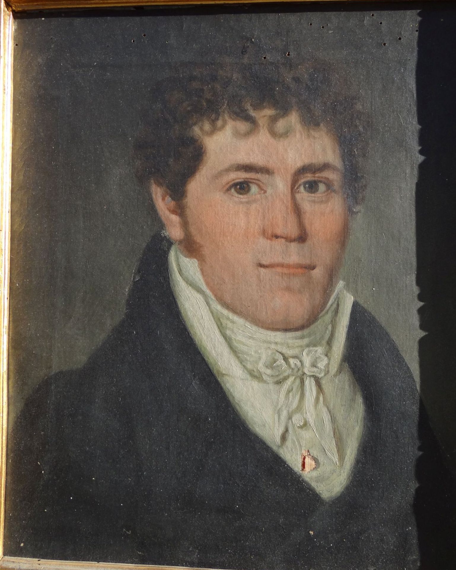 anonymes Biedermeier-Portrait um 1840, Öl/Leinen, verso betitelt, alt gerahmt, RG 43x38 c - Bild 3 aus 5