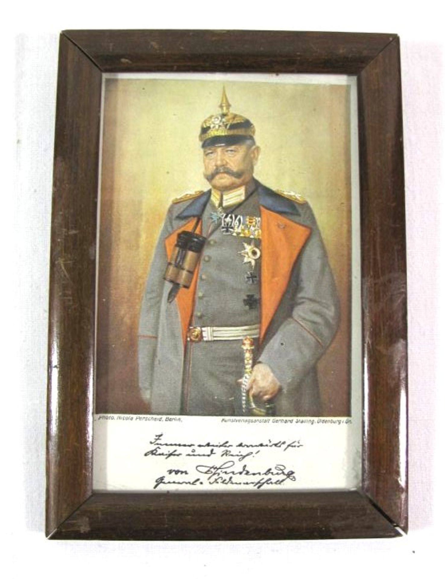 Postkarte "P.v.Hindenburg", alt gerahmt, RG 16 x 11cm.