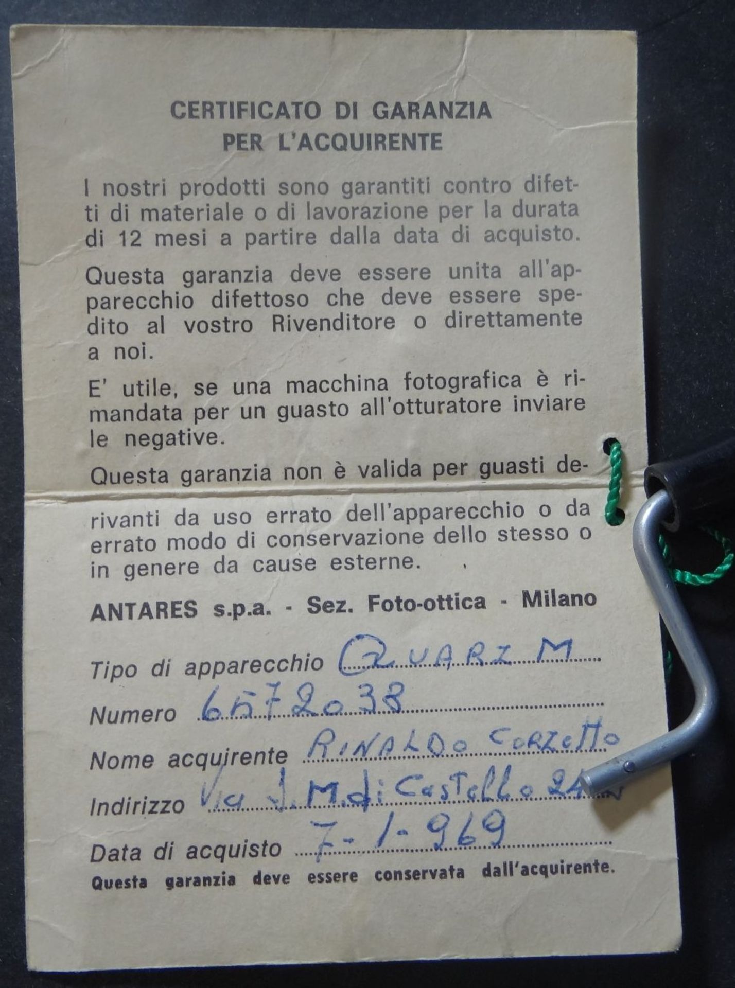 Filmkamera "Quarz M" 8 mm in orig. Tasche mit Garantieschein von 1969, Milano - Bild 9 aus 9
