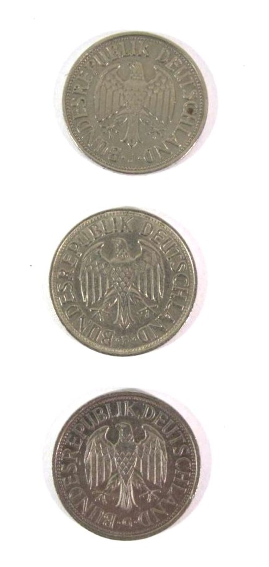 3x D-Mark Münzen, 1950 J, 1970 F und 1990 G. - Bild 2 aus 2