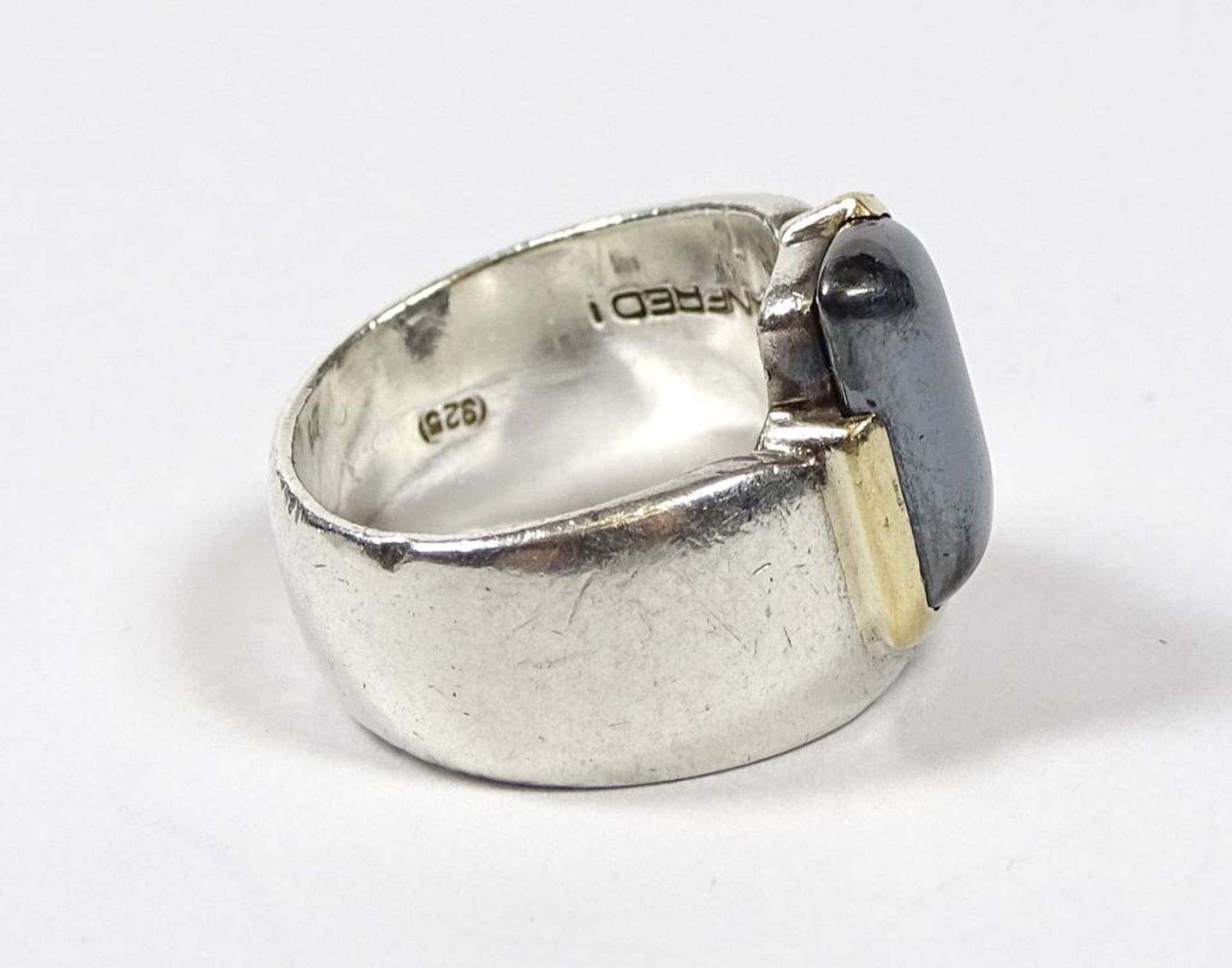 Ring,Silber 925er,tw.Gold um 14K,Hämatit (dieser etwas lose in der Fassung), 9,8gr., RG 5 - Bild 2 aus 3